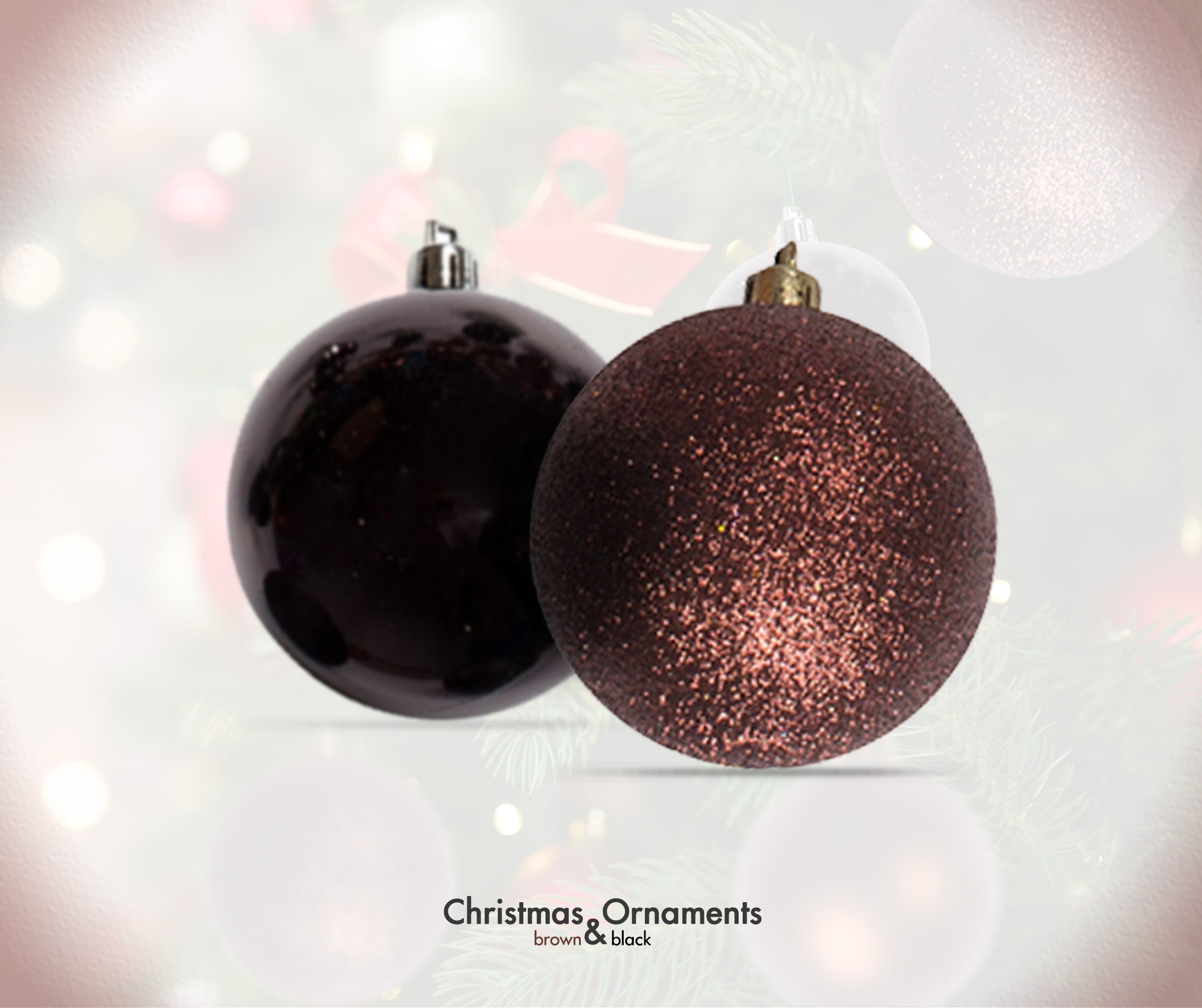 100-Pack Black and Brown Shatterproof Christmas Ornament Balls