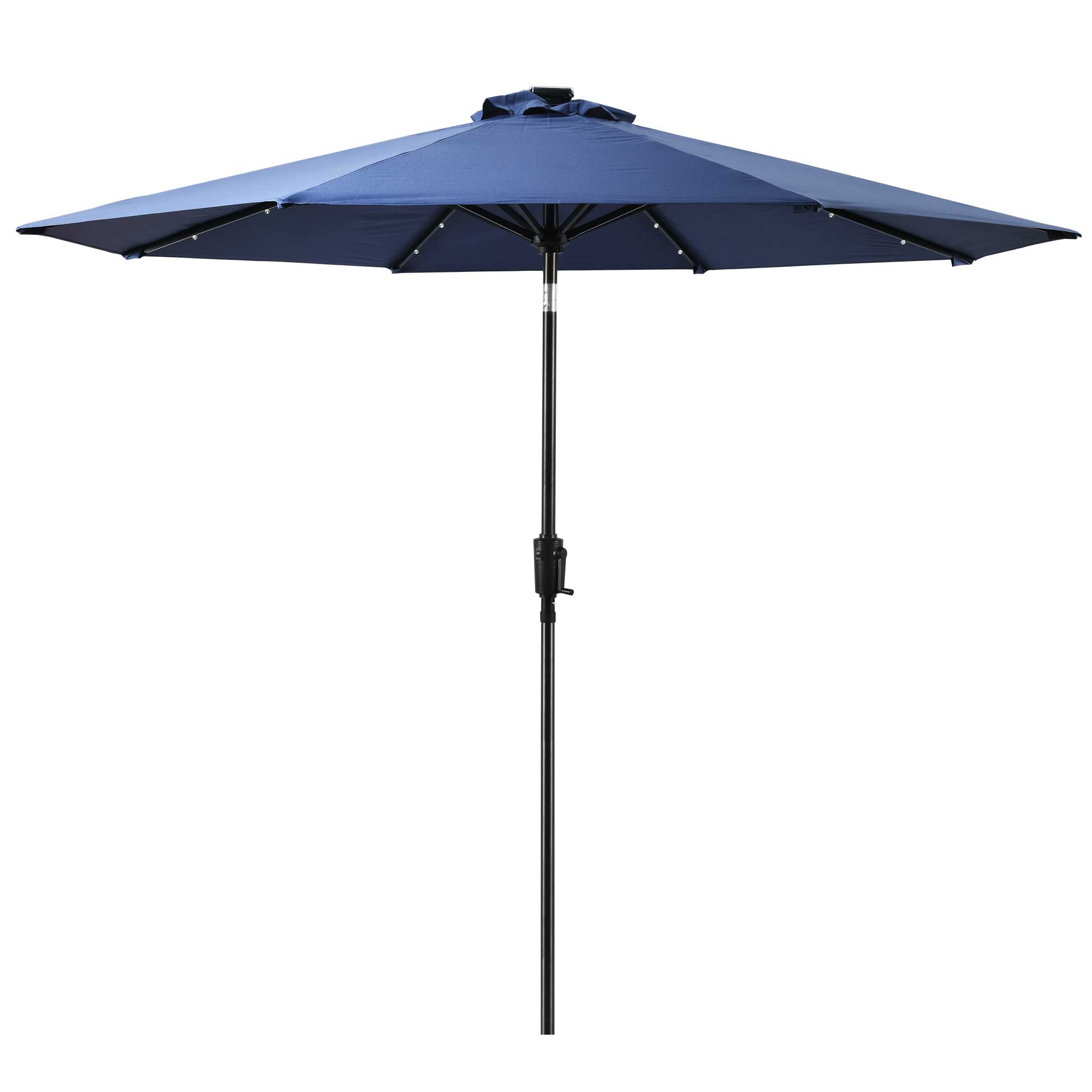 Sun-Ray 8L1051 8.85-ft Aluminum Navy Push-button Tilt Market Patio Umbrella with Lights