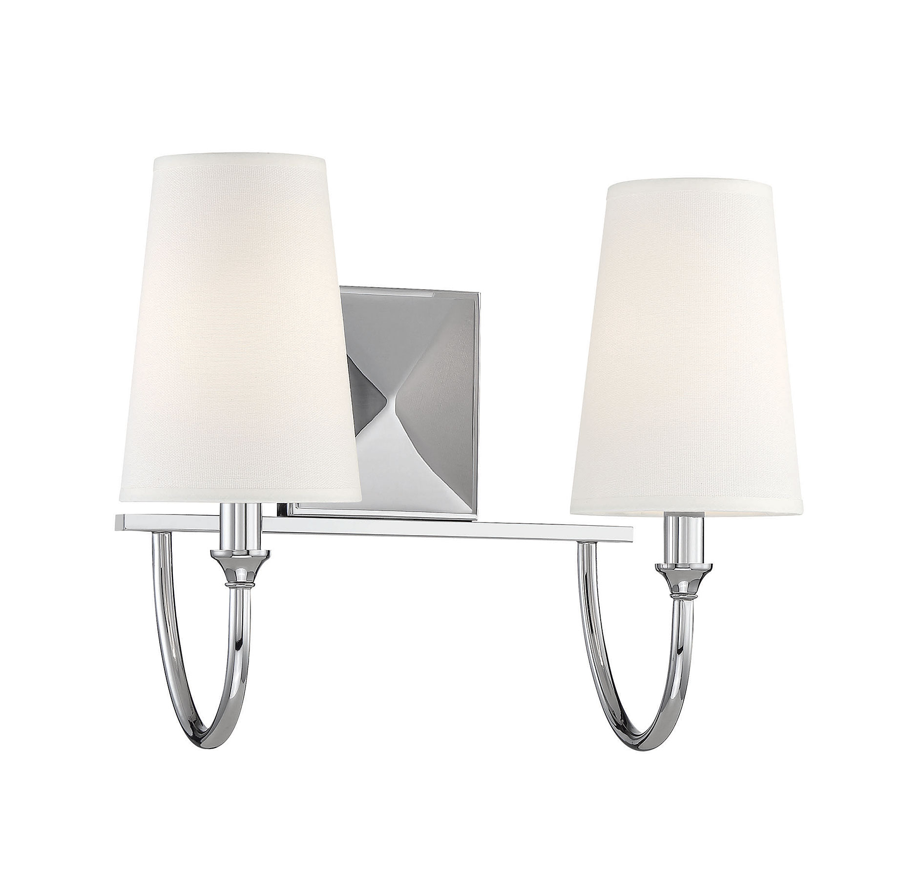 Cameron Polished Nickel Vanity Light with White Fabric Shades