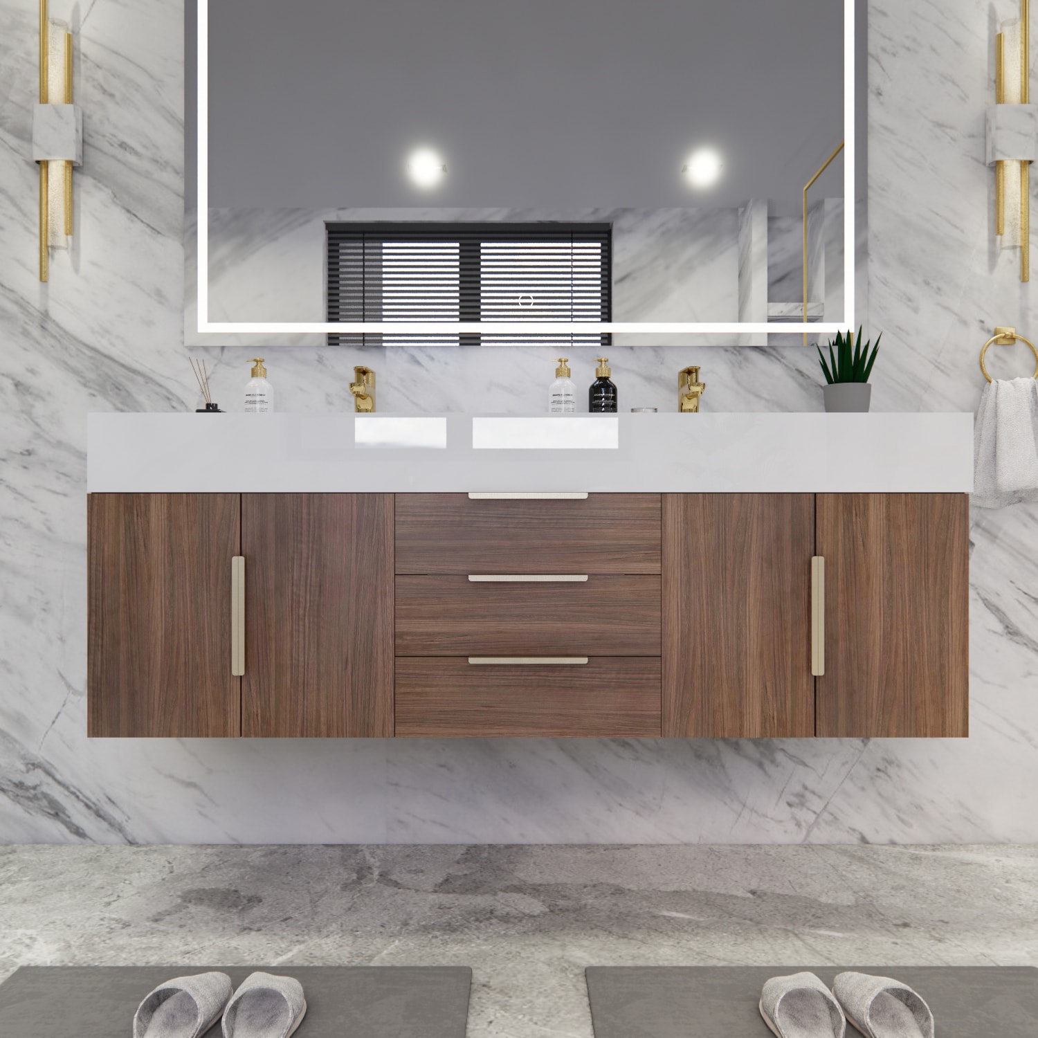 BV Better Vanity BT001-60DRW Bethany 60-in Rosewood Double sink Floating Bathroom Vanity with White Acrylic Top