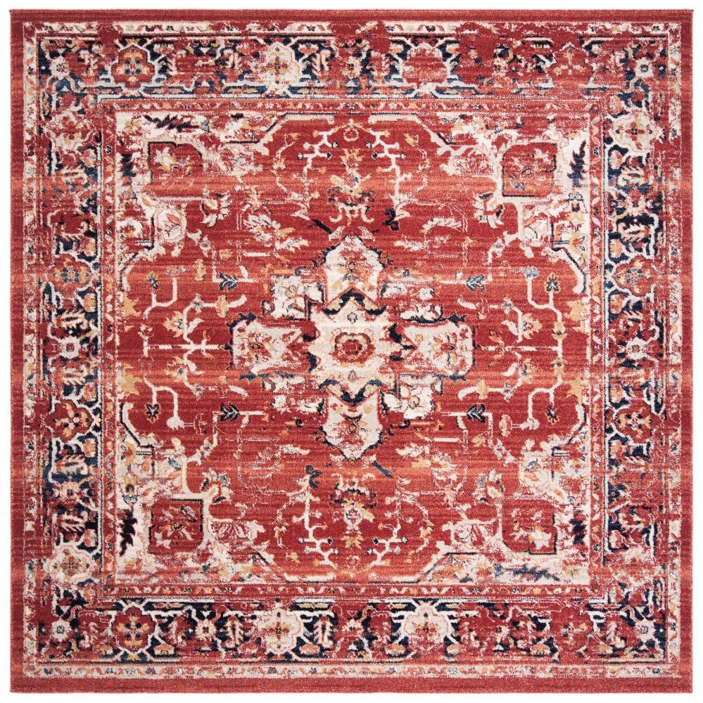 Safavieh CHL411Q-7SQ Charleston Kashi 7 x 7 (ft) Loomed Polypropylene Red/Ivory Square Indoor Distressed/Overdyed Vintage Area rug