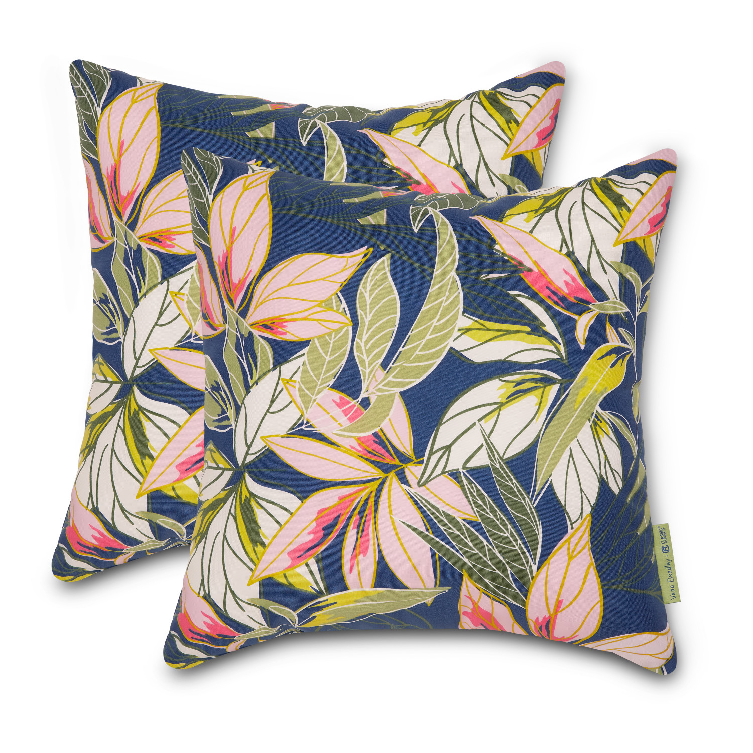 Classic Accessories 50-144-010501-PL 2-Pack Floral Rain Forest Leaves Blue Square Throw Pillow