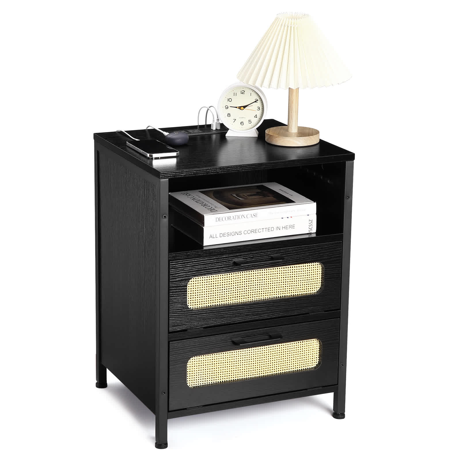 Qeetex JXNAG-PHO-10AOTPQI LED Bedside Table End Table with Charging Station LED Nightstand for Bedroom