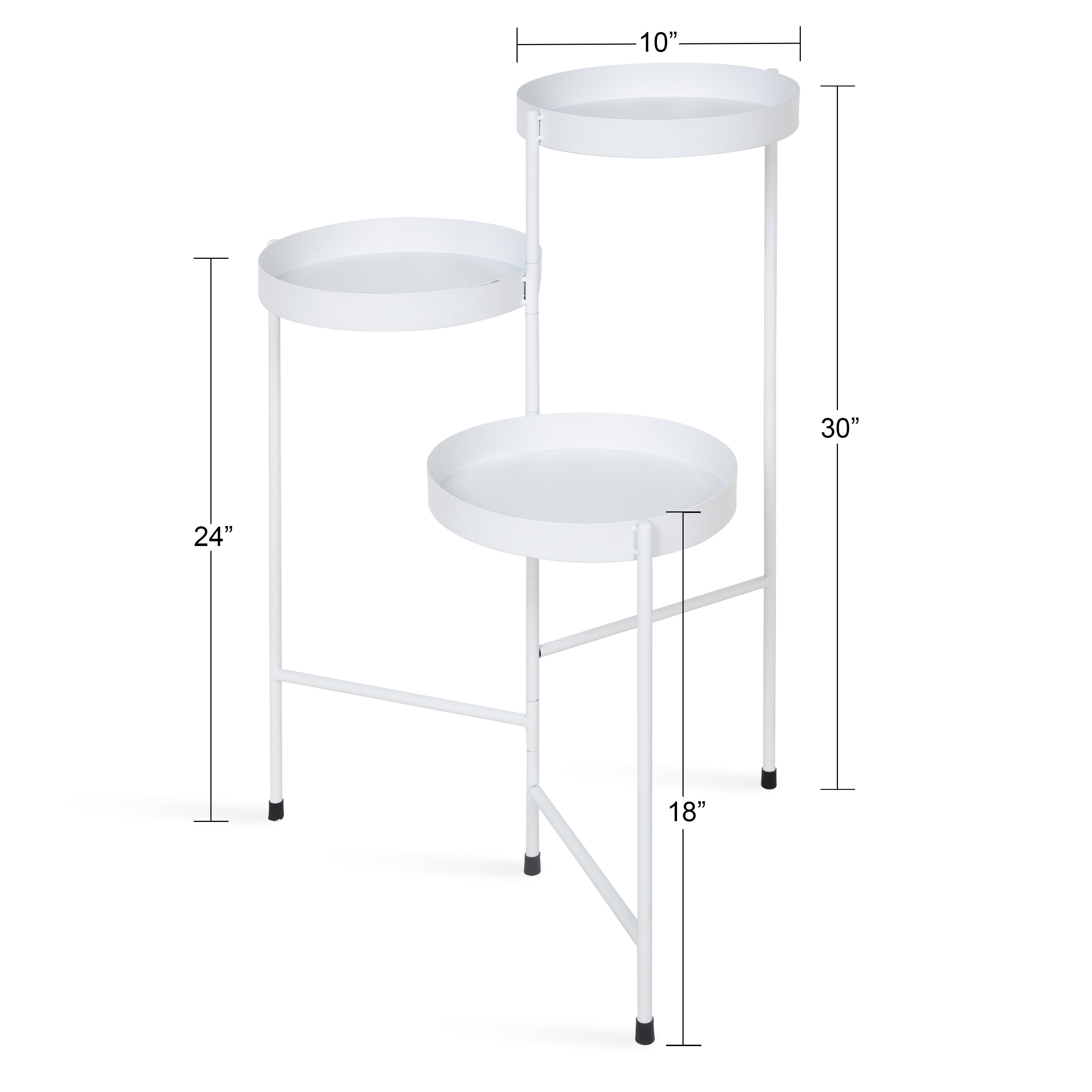 White Metal Tri-Level Plant Stand with Round Trays