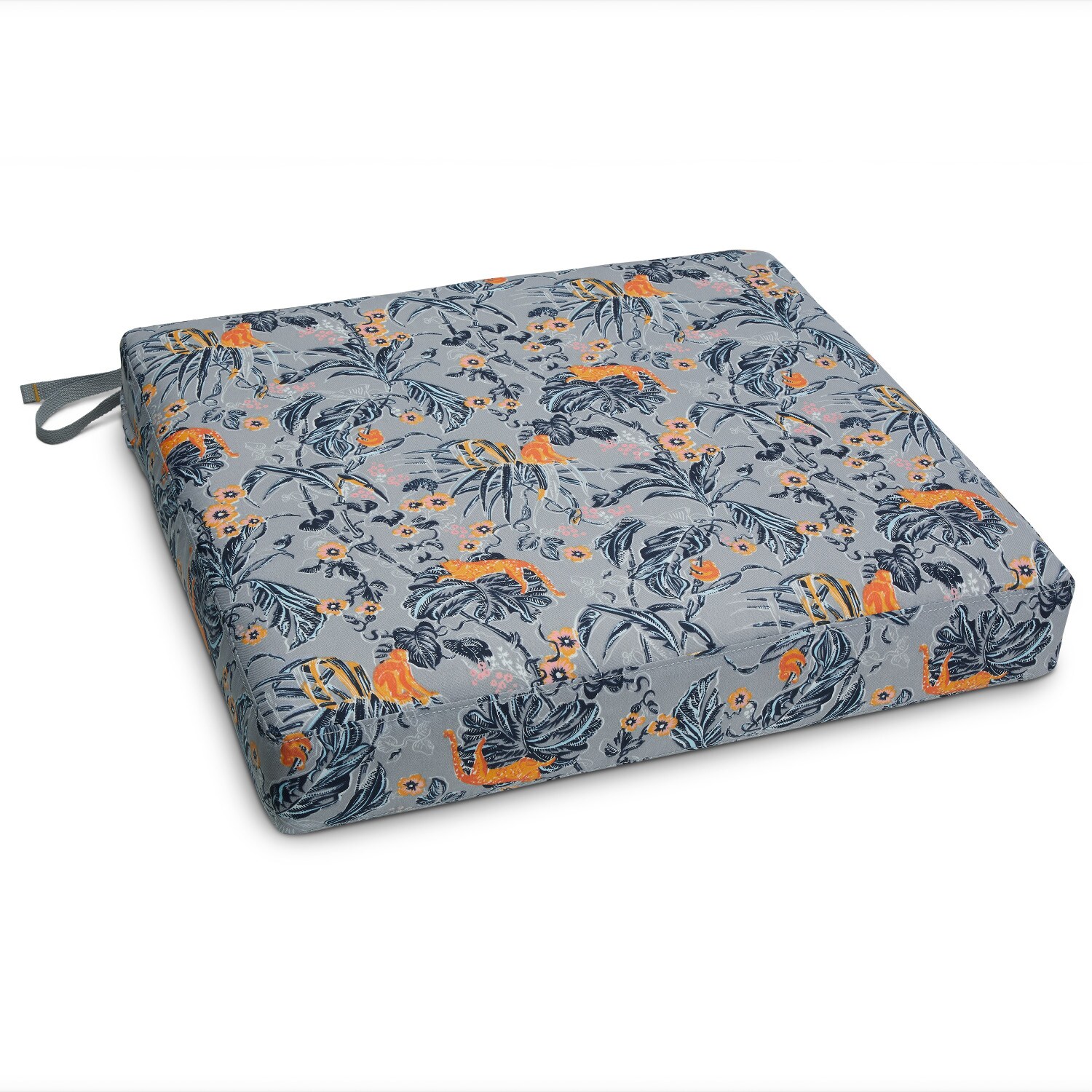 Classic Accessories 62-163-011001-PL 19-in x 19-in Rain Forest Toile Gray/Gold Patio chair cushion