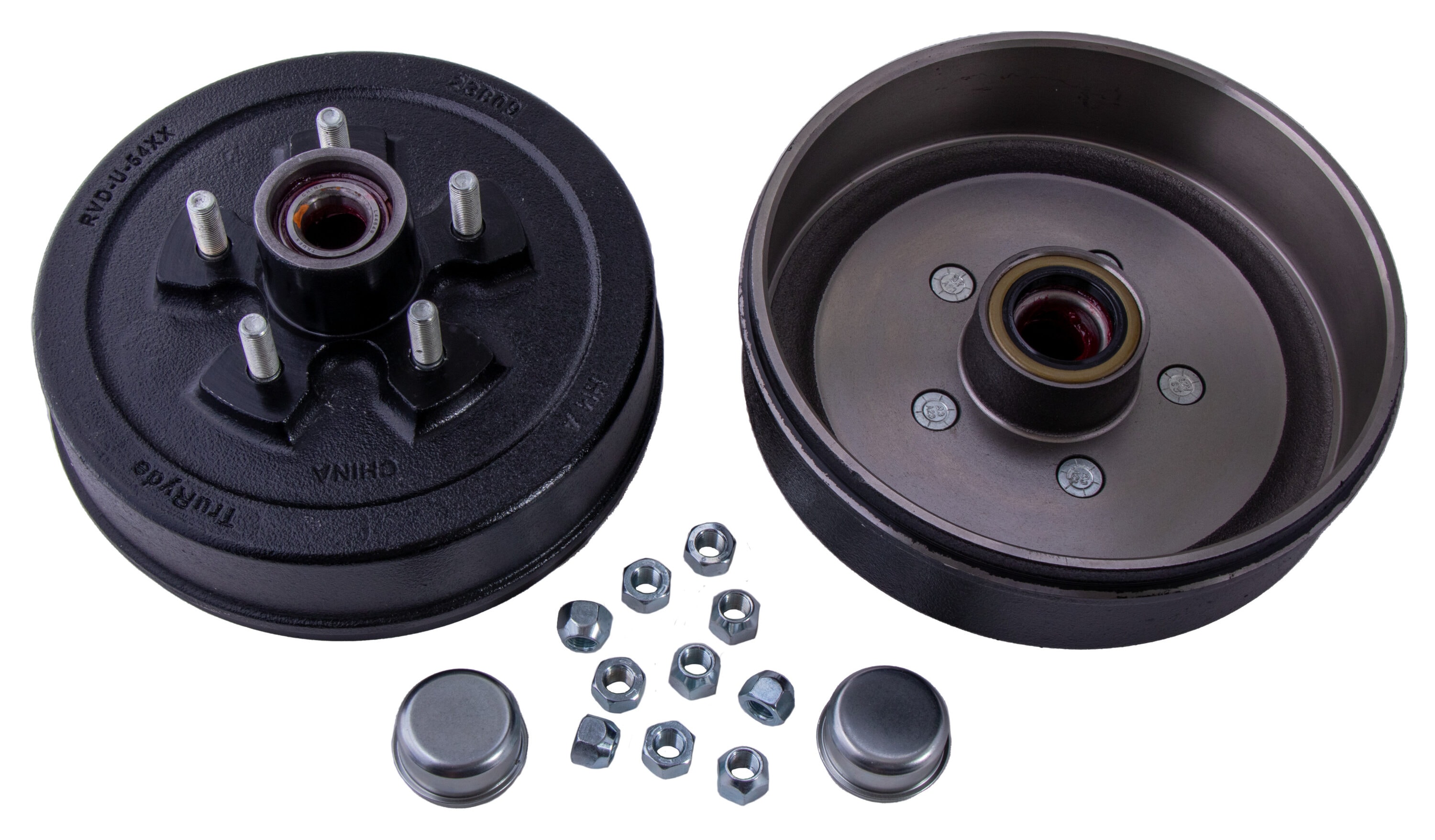 Carry-On Trailer 605T 10-In Steel Brake Drum Replacement Kit with Lug Nuts and Dust Caps - 2 Pack