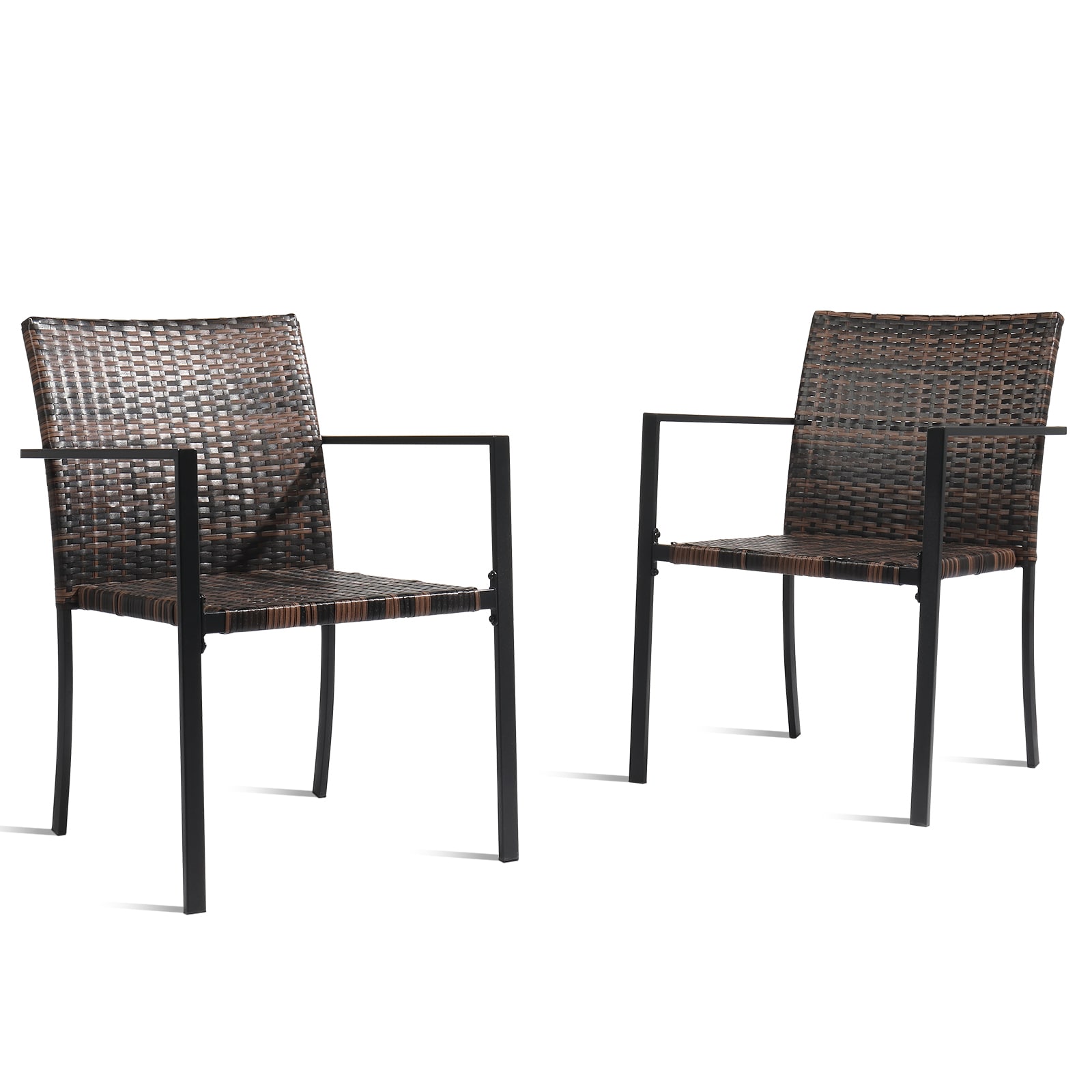 Winado LO2G56000704 Stacking Chair Set of 2 Wicker Stackable Brown Steel Frame Stationary Dining Chair with Solid Seat