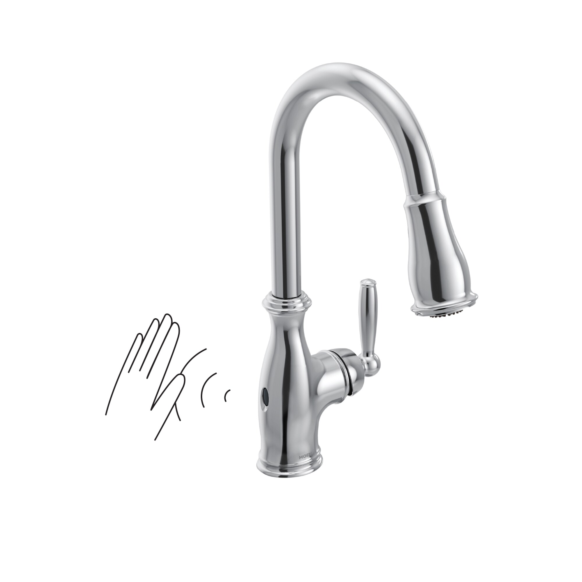 Moen 7185EWC Brantford Chrome Single Handle Touchless Pull-down Kitchen Faucet with Sprayer (Deck Plate Included)