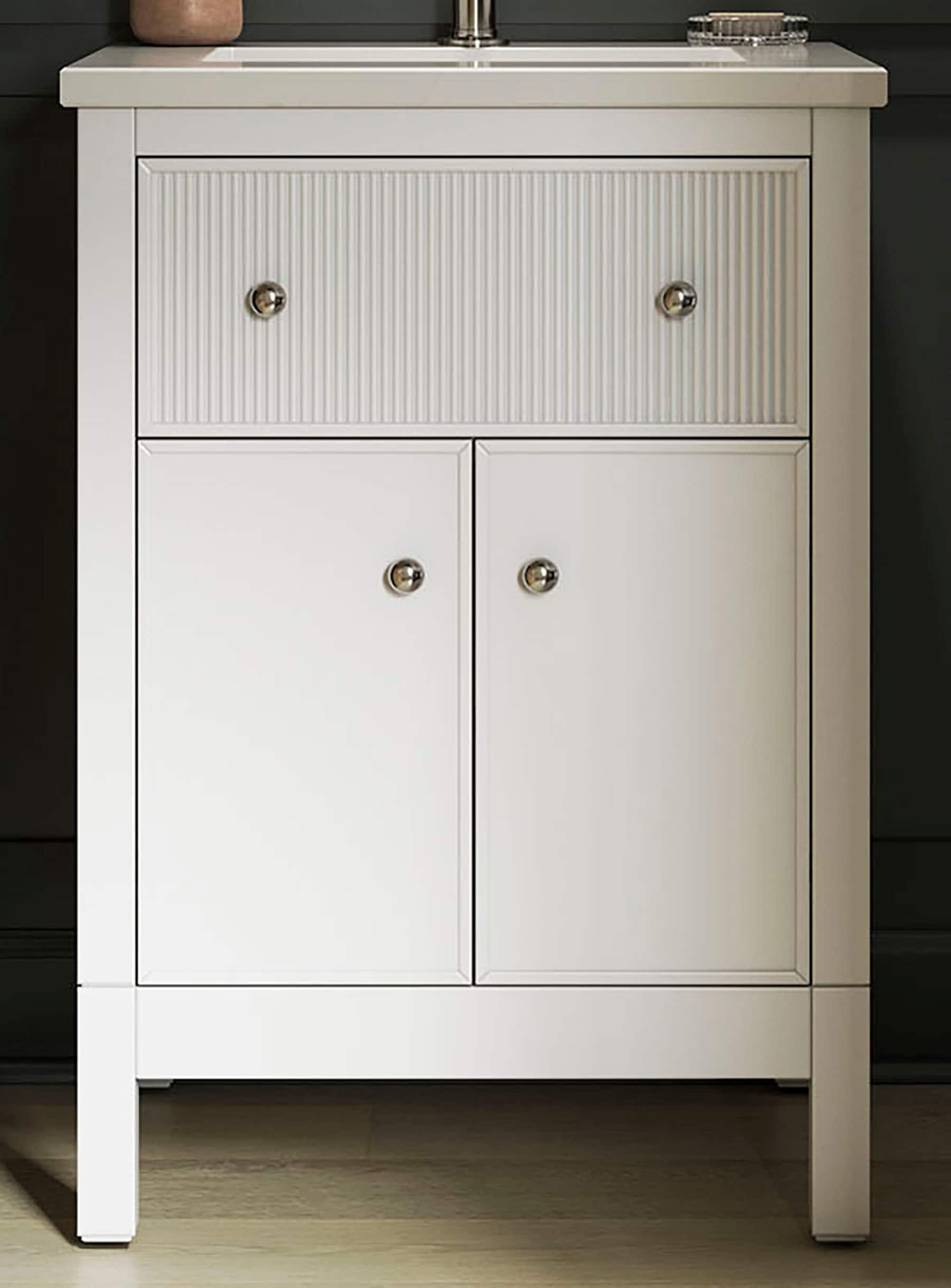 KOHLER 35018-0 Malin by Studio McGee 24-in White Undermount Single sink Bathroom Vanity with White Quartz Top
