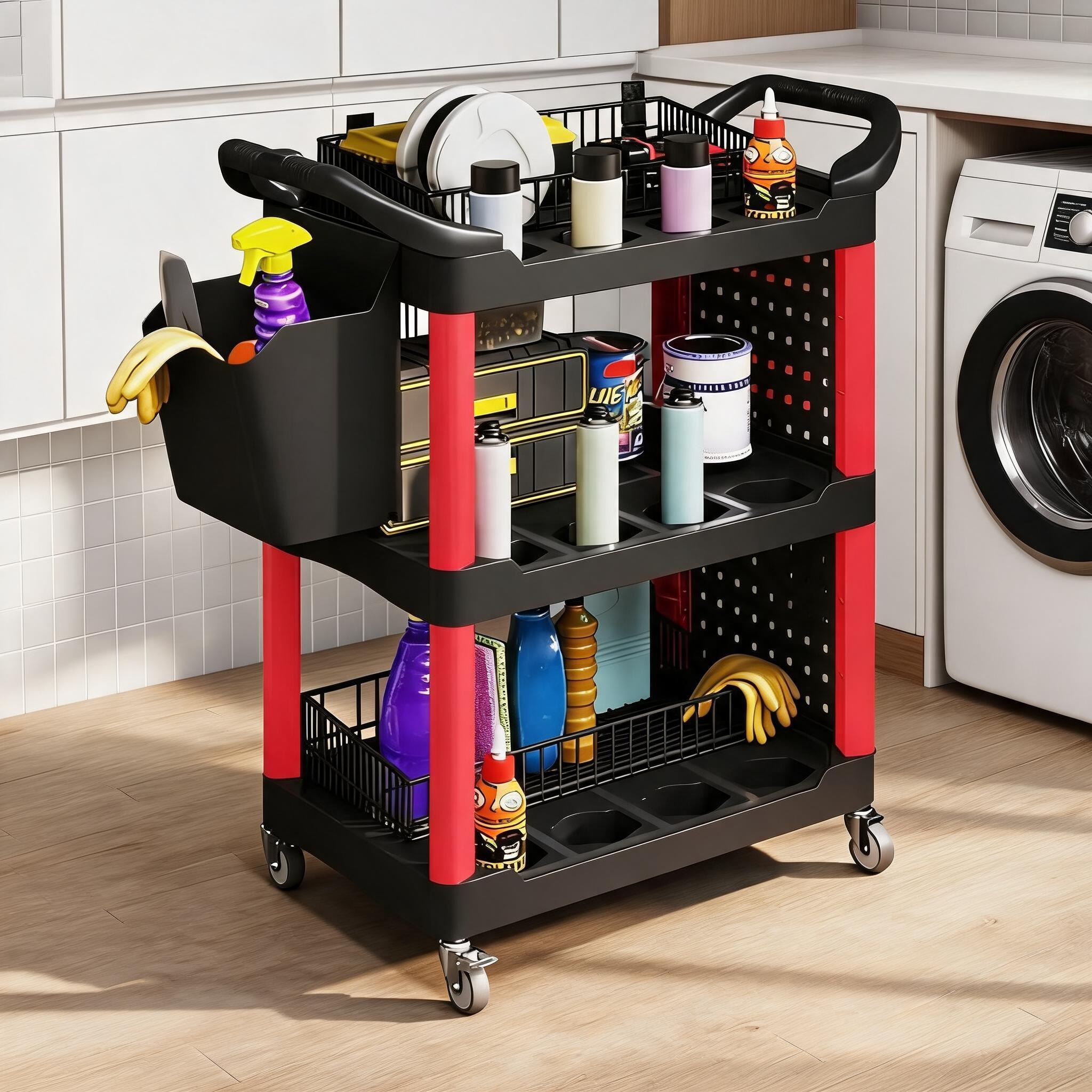 Watnature Rolling Utility Tool Cart Garage Workshop Storage Matte Black Plastic 200 LBS Capacity #4JS94Y0VU4X8