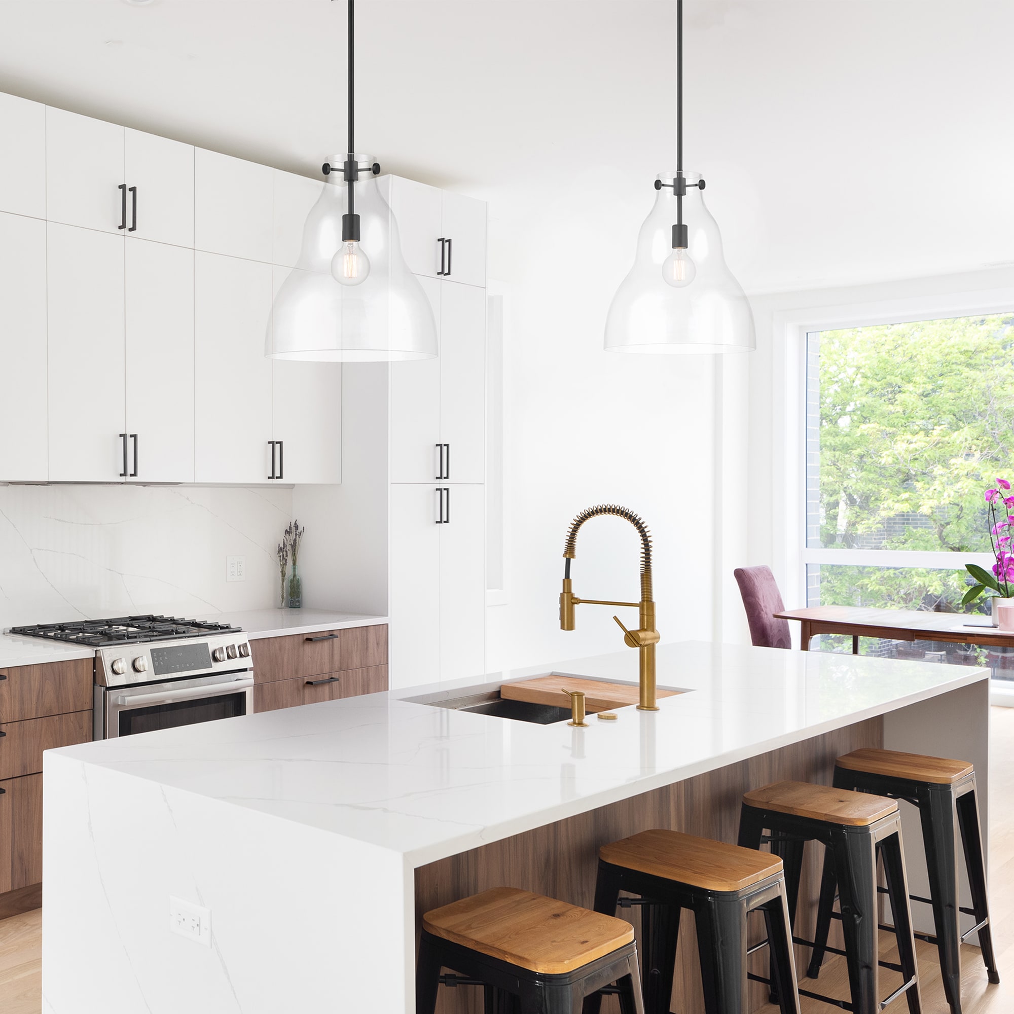 Designers Fountain D229M-14P-MB Lakeview Matte Black Transitional Clear glass Bowl Medium Hanging Pendant light