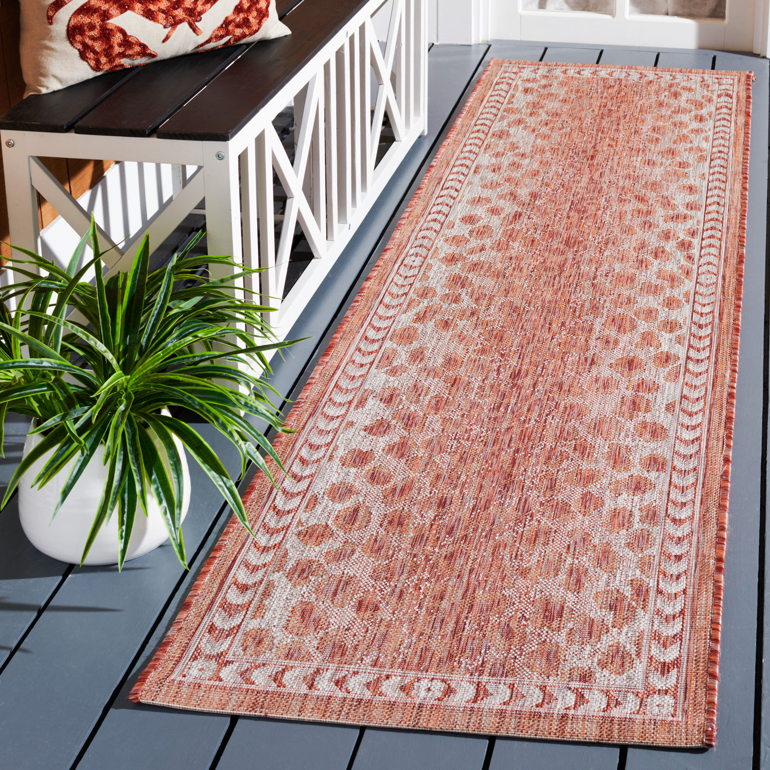 Courtyard  Cy8100-36512 Rust Beige 2 x 8 Rectangular Runner rug