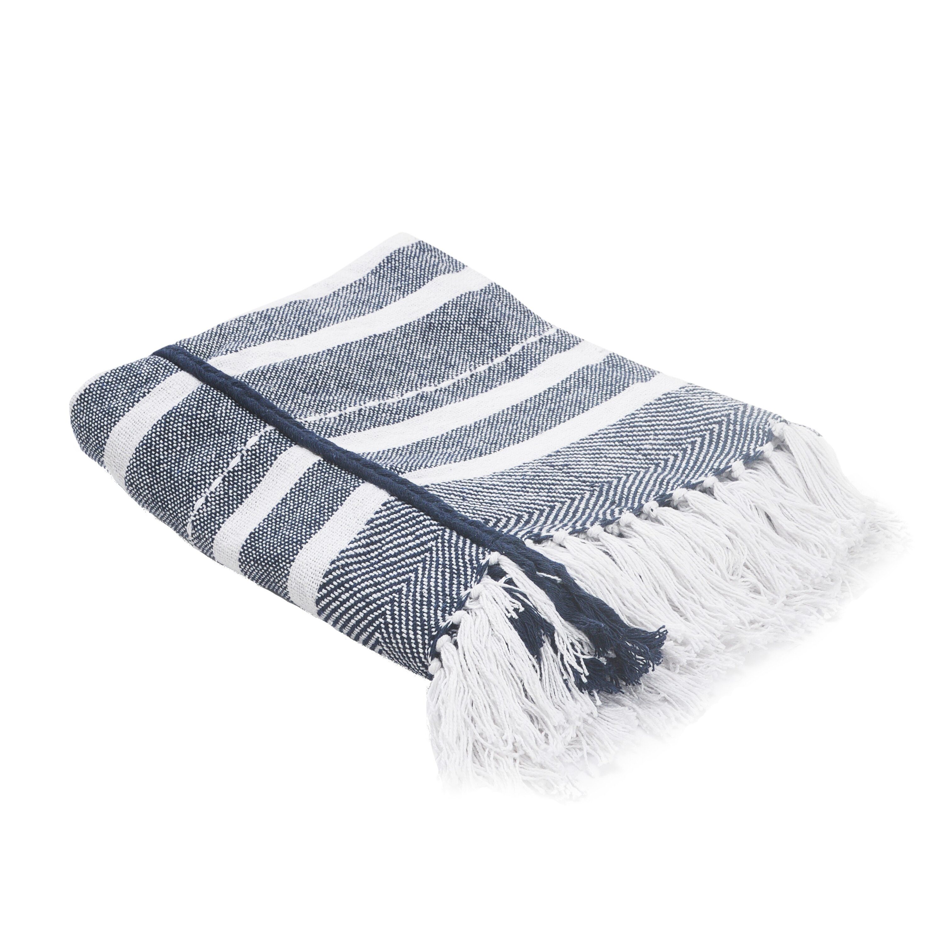 Navy and white online throw blanket