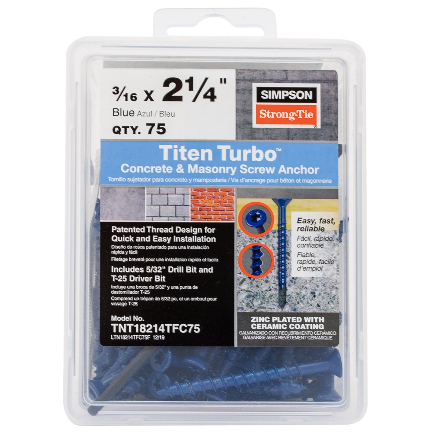 Simpson Strong-Tie TNT18214TFC75 3/16-in x 2-1/4-in Concrete Anchors 75 -Pack
