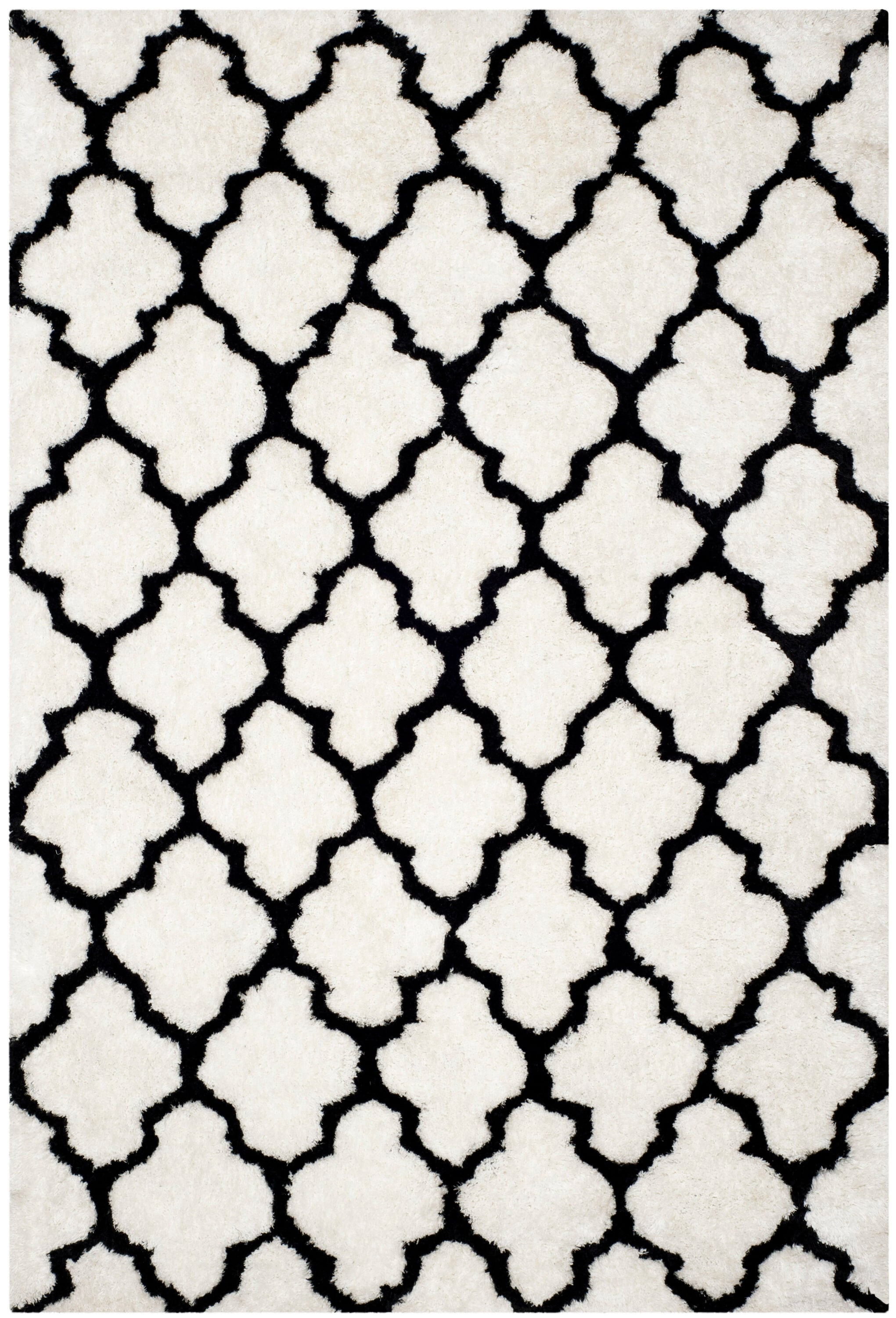 Hand-Tufted Ivory and Black Cotton Shag Rug, 6' x 9'