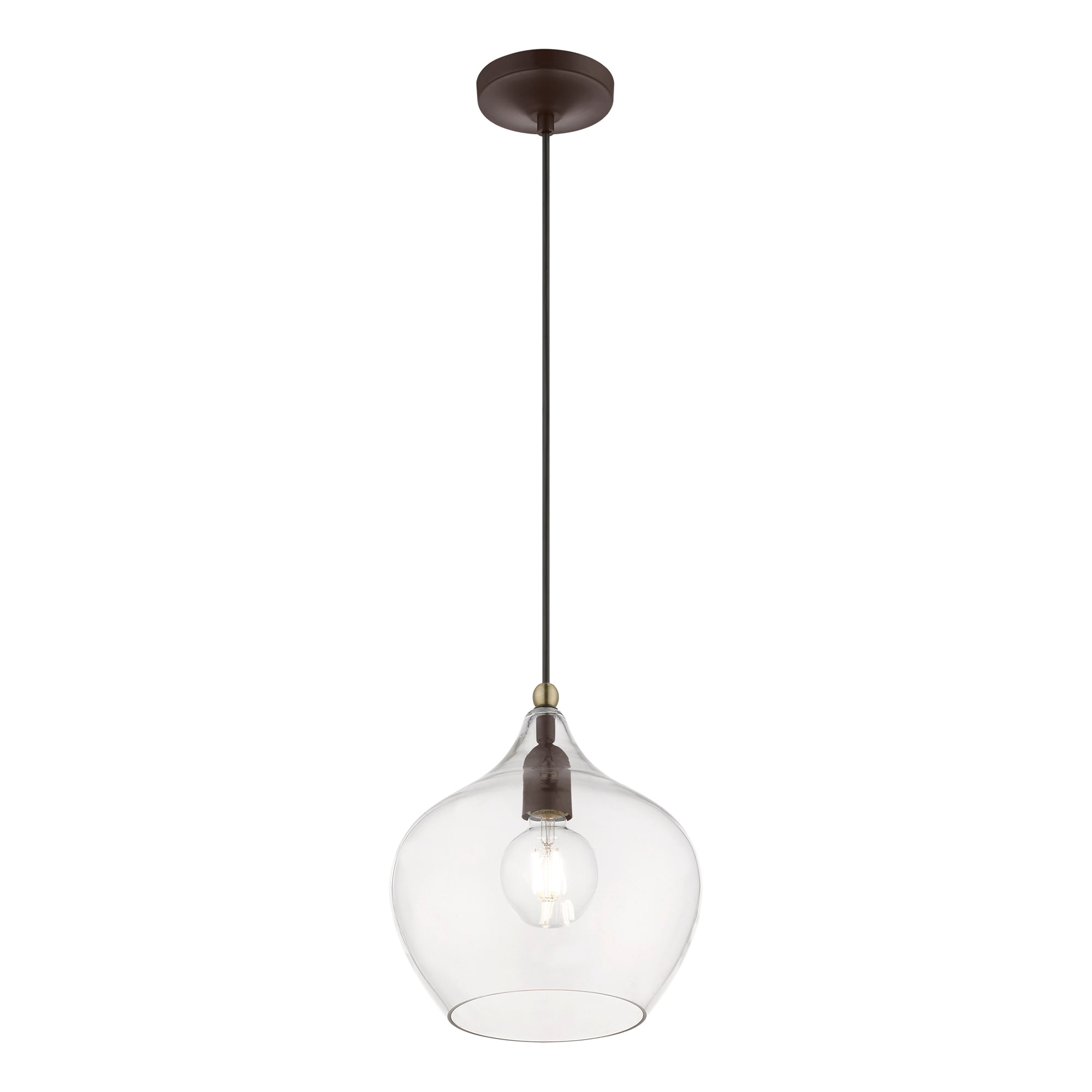 Aldrich Clear Glass Pendant Light with Bronze and Brass Accents