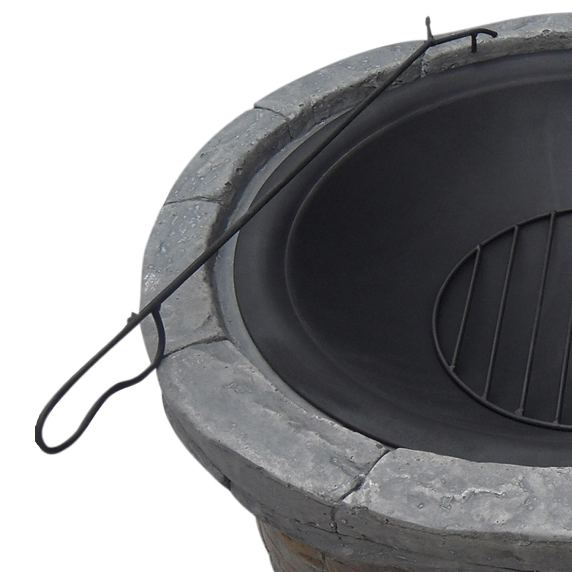 Round Faux Stone Outdoor Wood Burning Fire Pit with Steel Base