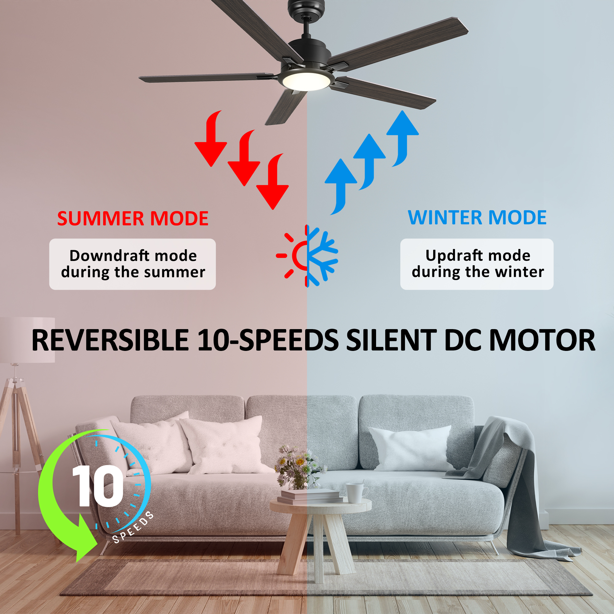 Carro USA Essex 60-in Black Indoor/Outdoor Smart Ceiling Fan with Light and Remote (5-Blade) | LS605J-L12-B5-1