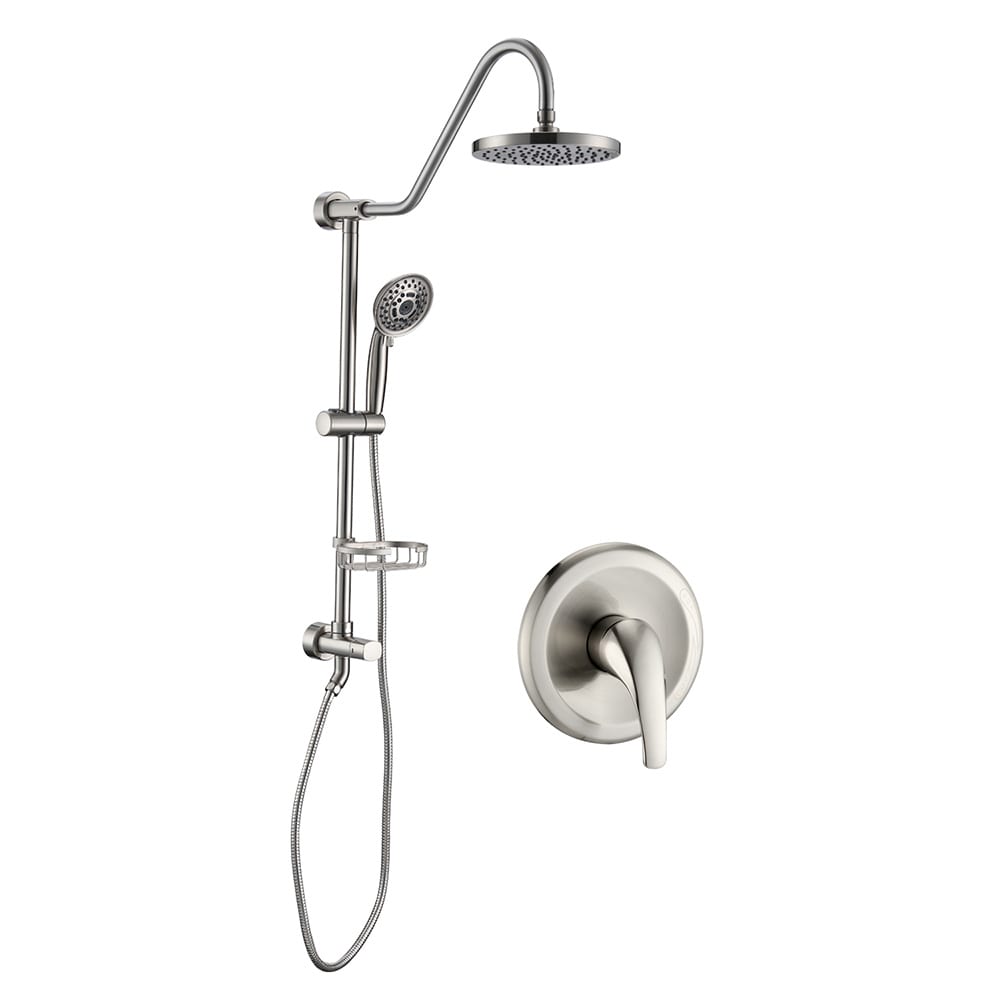 EQLOO Brushed Nickel Rainfall Shower Combo Rainfall Head and 5 Function Handheld Sliding Bar with Soap Dish