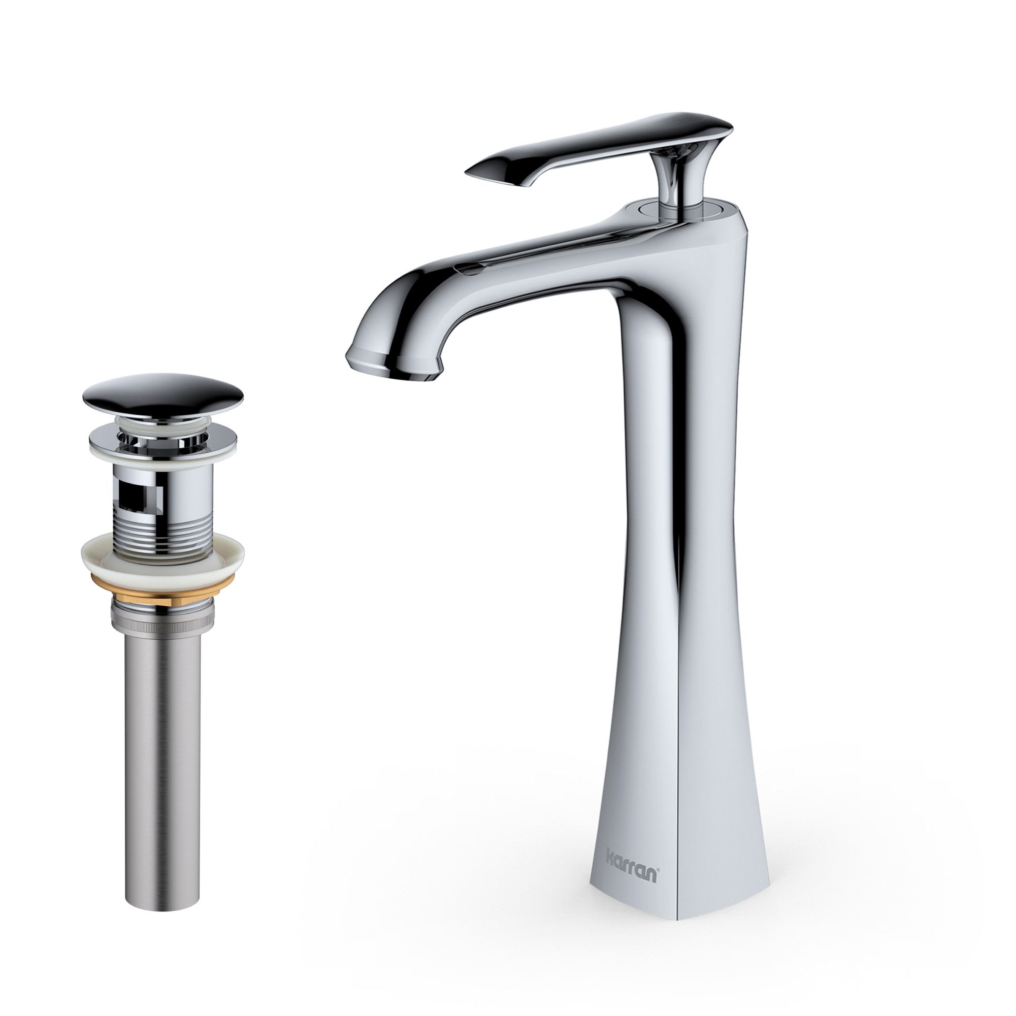 Karran KBF412C Woodburn Chrome Vessel 1-handle High-arc Commercial/Residential Handle Bathroom Sink Faucet with Drain