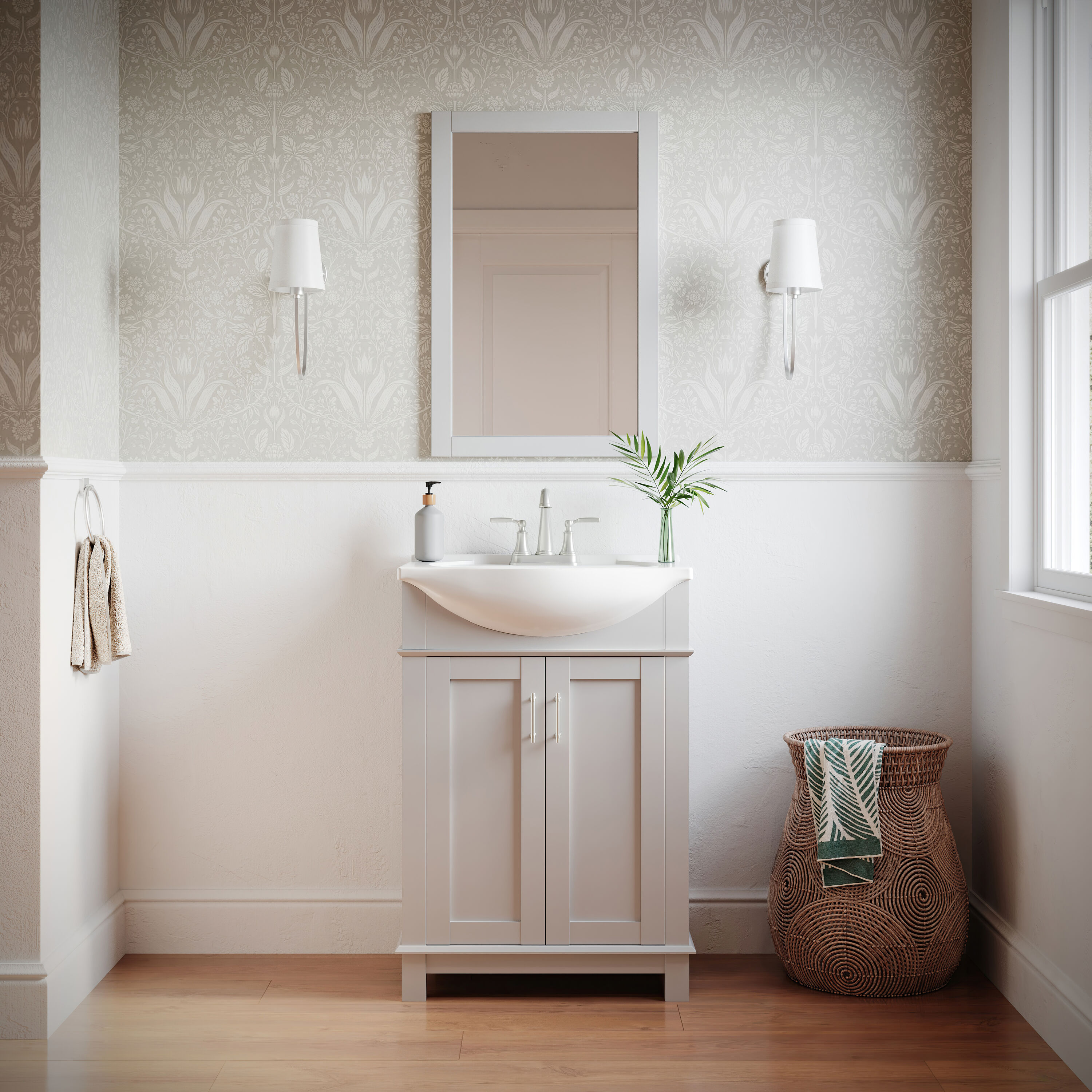 Fresca FVN2302WH-CMB Hartford 24-in White Single sink Bathroom Vanity with White Ceramic Top