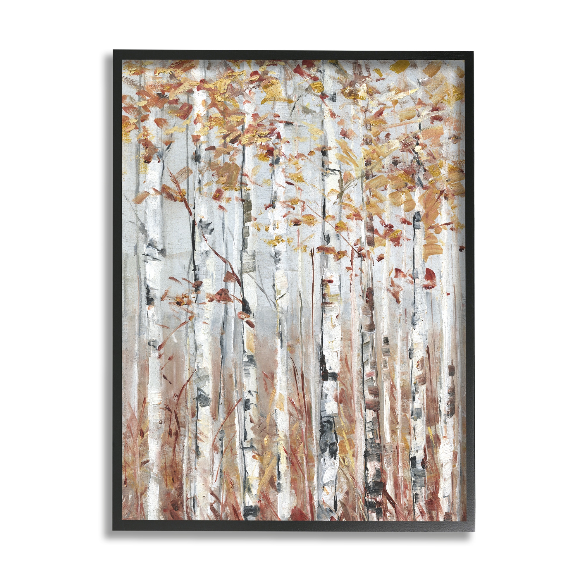 Stupell Industries Autumn Birch Tree Foliage Rustic Forest Landscape Sally Swatland Black Wood Framed 30-in H x 24-in W Landscape Print on Canvas -  AF-572-FR-24X30