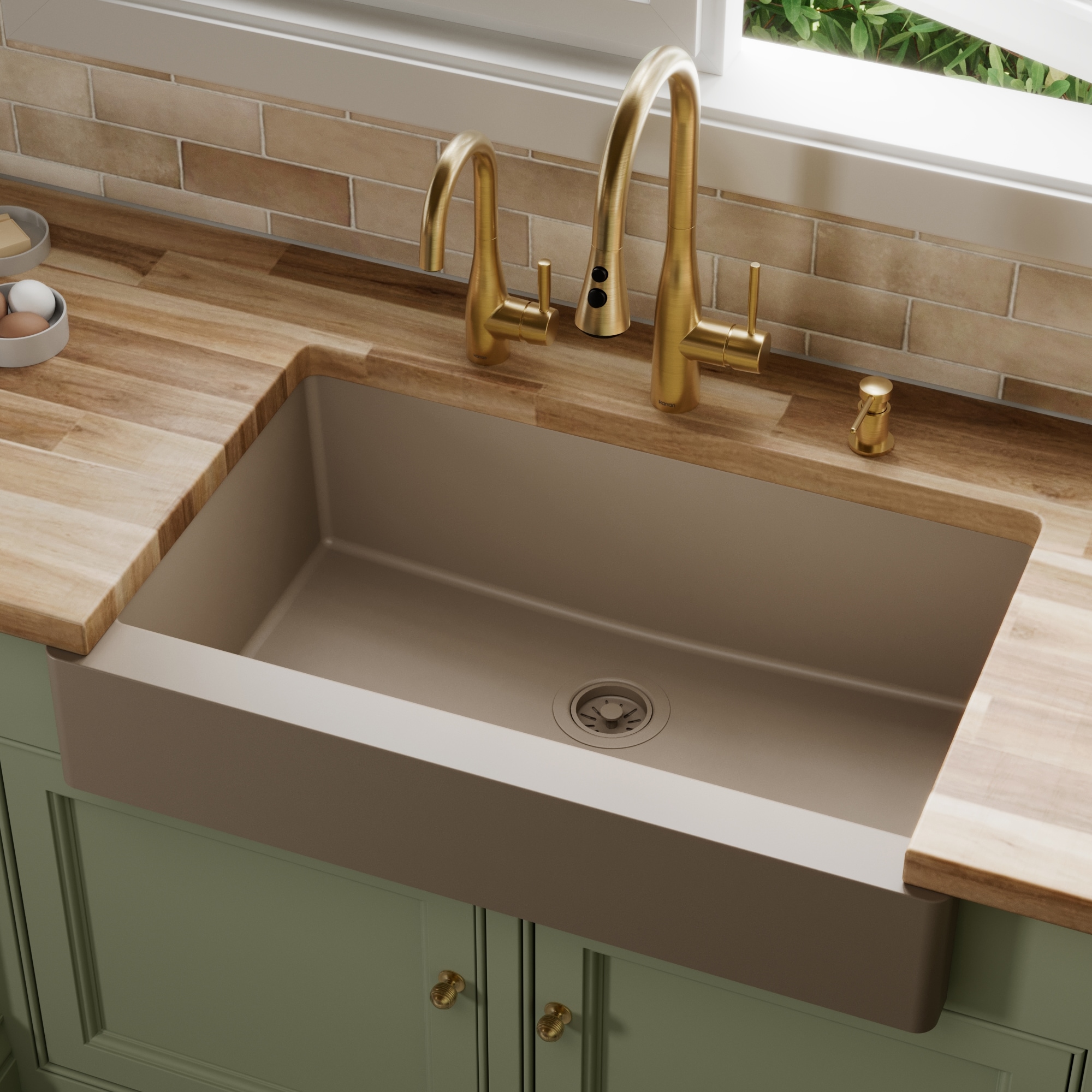 Karran - Farmhouse apron front 34-in x 21.25-in Quartz Single bowl Kitchen Sink