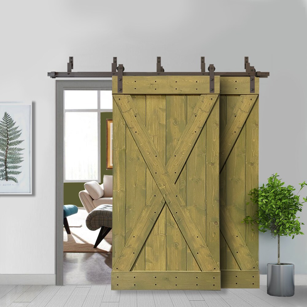 CALHOME 72 in. x 84 in. X Series Bypass Jungle Green Stained Solid Pine ...