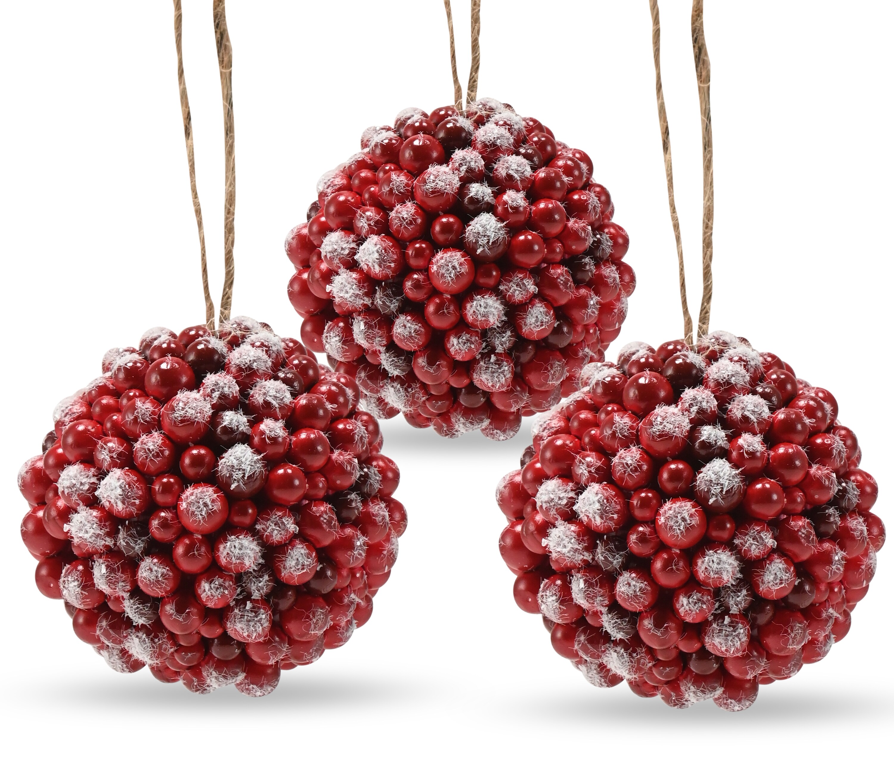 Rustic Red Frosted Berry Christmas Ornaments Set