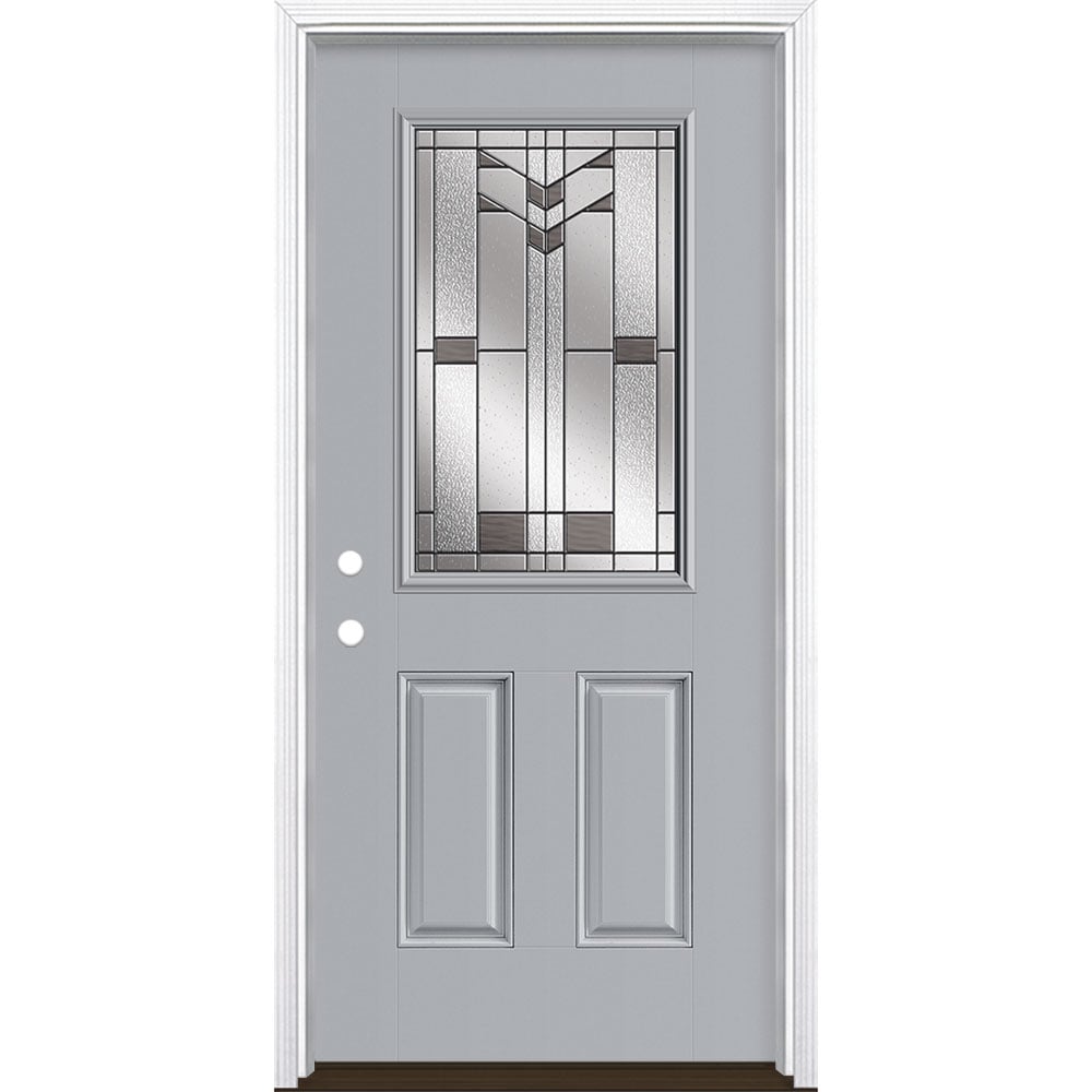 Masonite 3420406 Frontier 36-in x 80-in x 4-9/16-in Fiberglass Half lite Right-hand inswing Infinity Gray Painted Prehung Front Door with Brickmould Insulating core