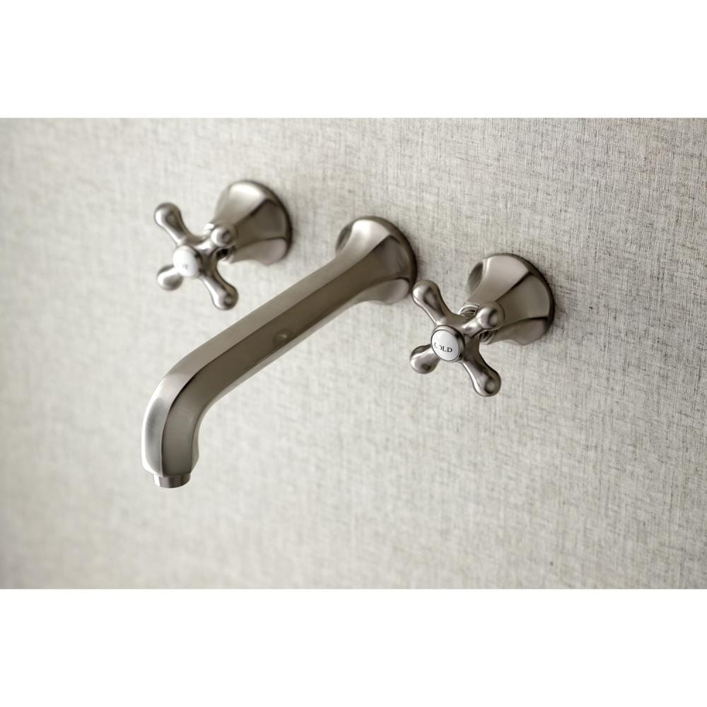 Kingston Brass Metropolitan Brushed Nickel 2 Handle Wall Mount Low Arc Bathtub Faucet Valve 3690