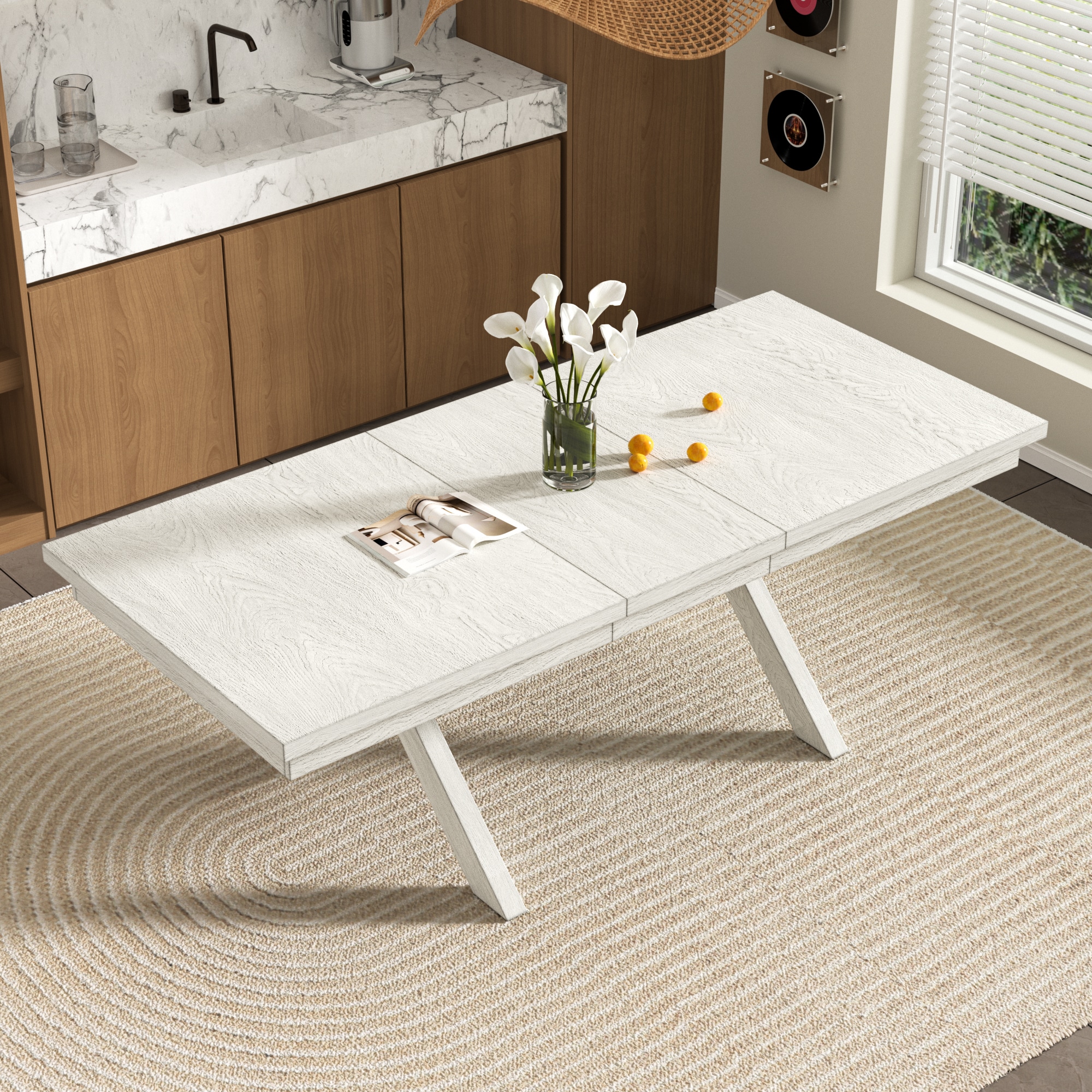 Vecelo LOE-AE-T16-GRY Extendable Dining Table 90Inches Rectangular Solid Rubberwood Dining Kitchen Table With Wood X-Shape Leg Base For Dining Room Living Room For 6 to 10 People