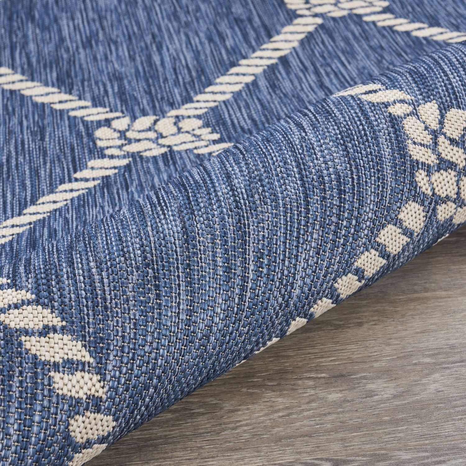 Coastal Charm Blue & White Geometric Flatweave Indoor-Outdoor Rug