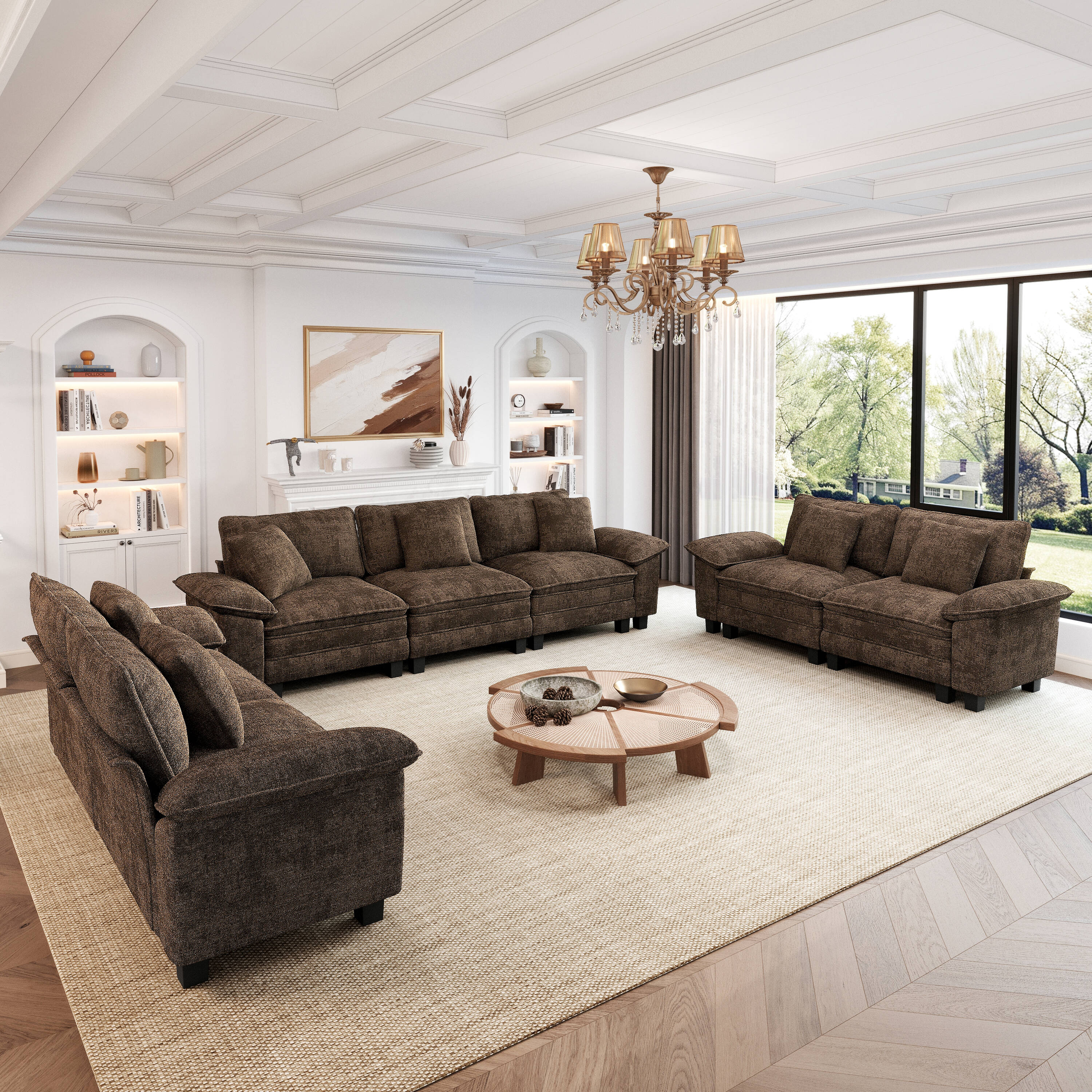 Sunshine Valley - 123.6-in W Modern Brown Chenille 6+seats Sectional