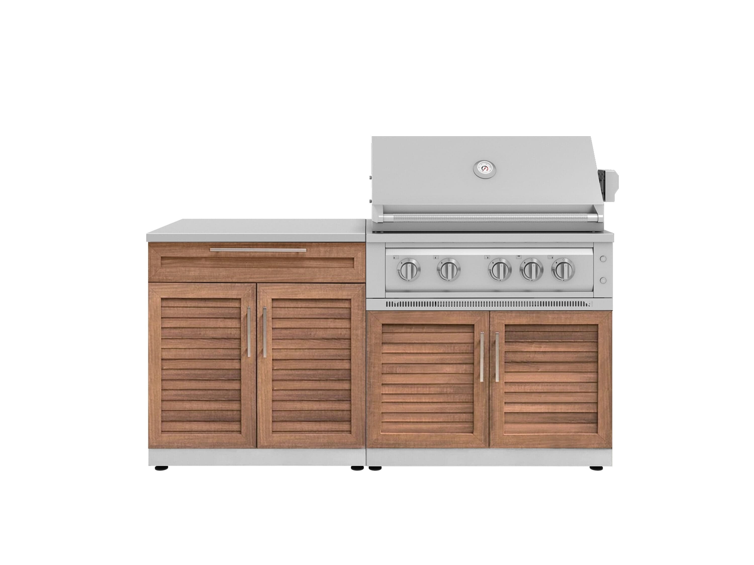 NewAge Products 67344 Stainless Steel Grove Cabinets Platinum Gas Grill 4 -Piece 68-in W x 24-in D x 50.5-in H Modular Outdoor Kitchen Set 5 Burners