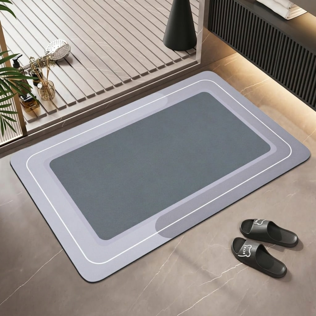 SenQWFa  Quick Dry Absorbent Bathroom Mat Non Slip Thin Bath Rug with Rubber Backing Soft Surface for Floor Bathtub Sink Grey 17 x 27 Inch