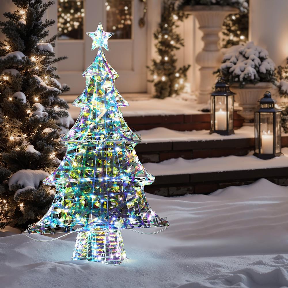 Multicolor LED Lighted Christmas Tree with Iron Frame