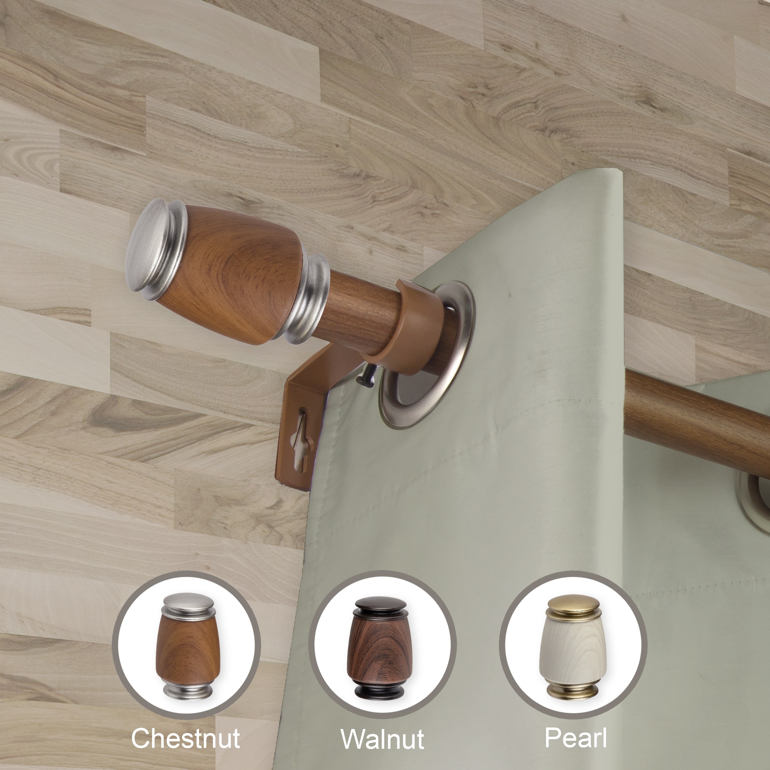 Hart & Harlow L-W100-42-28W3 Reuben 1-in Faux Wood 28-in to 48-in Chestnut Steel Single curtain rod with Finials