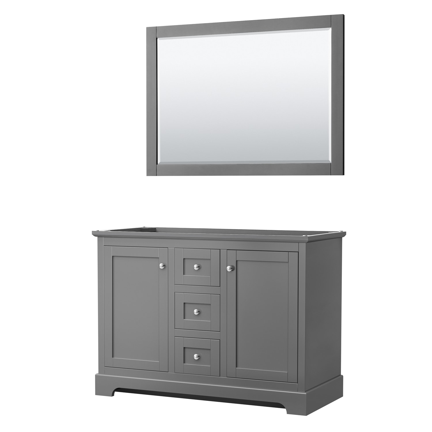 Wyndham Collection WCV232348DKGCXSXXM46 Avery 48-in Dark Gray with Polished Chrome Trim Bathroom Vanity Base Cabinet without Top (Mirror Included)