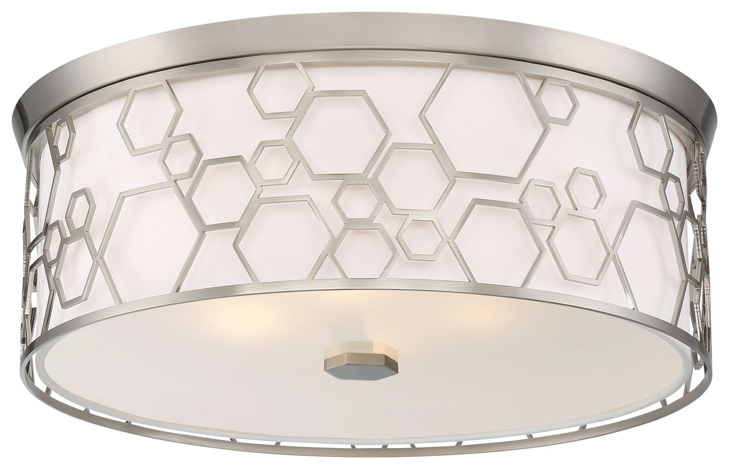 17" Brushed Nickel LED Drum Ceiling Light with White Linen Shade