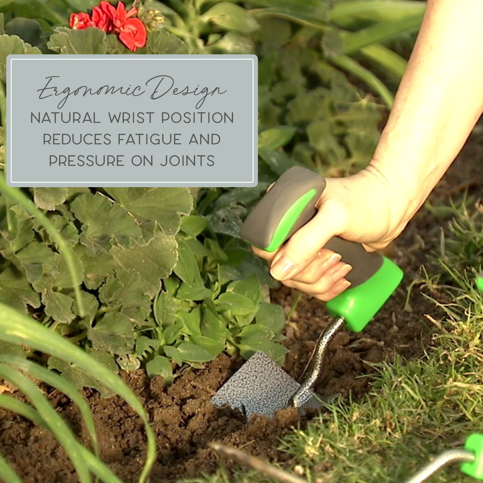 Ergonomic Green and Gray 3-Piece Garden Tool Set