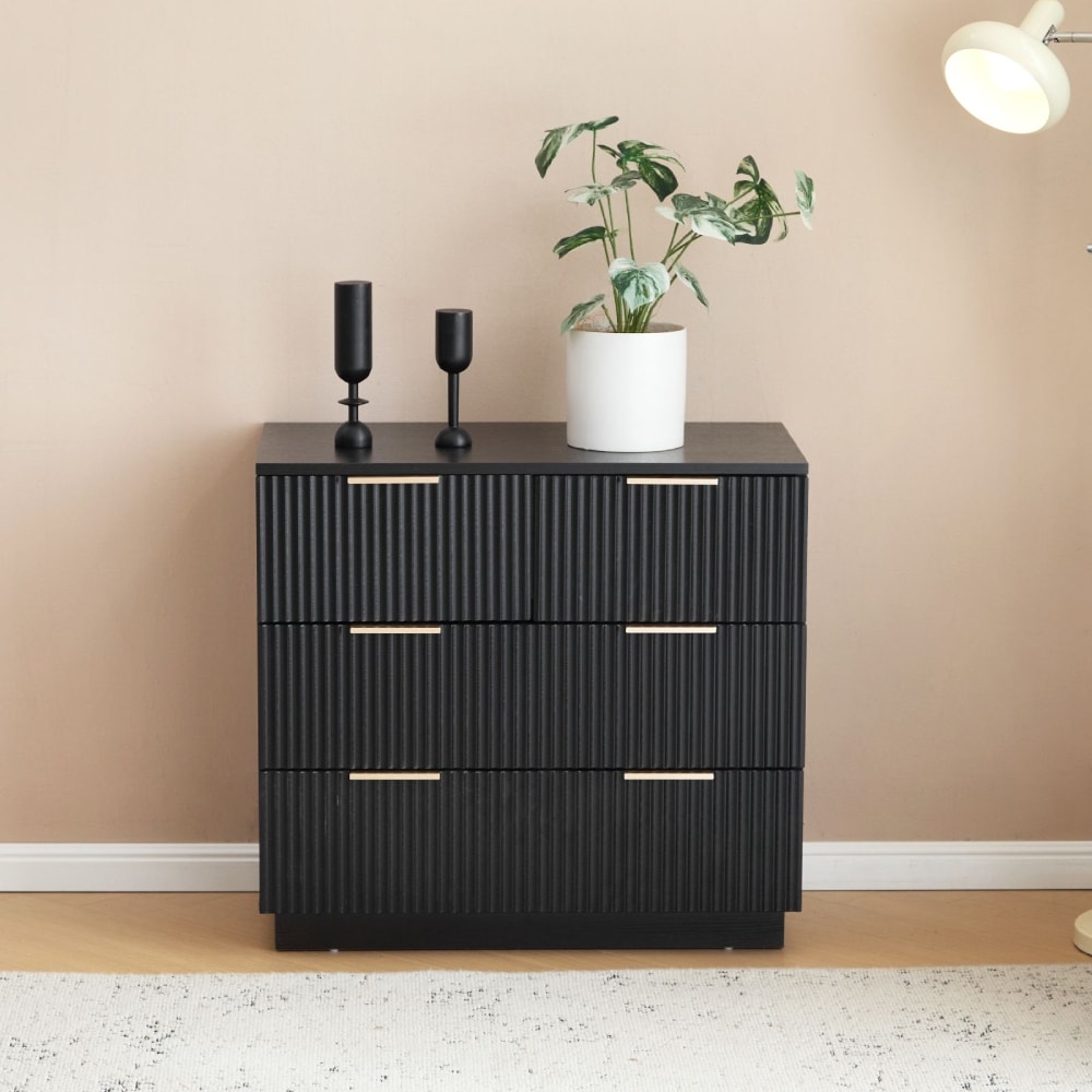 Beedesign Modern Black Nightstand with 4 Drawers Wavy Pattern Drawer ...