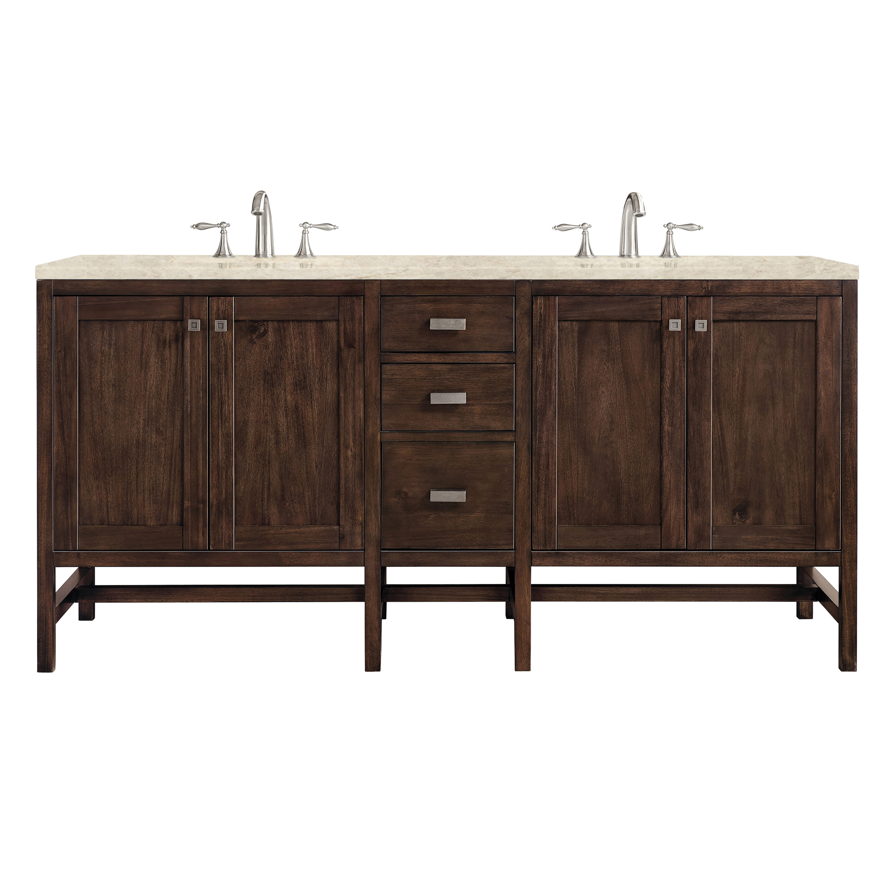 James Martin Vanities Addison 72-in Mid-Century Acacia Undermount Double Sink Bathroom Vanity with Tajnar Quartz Top