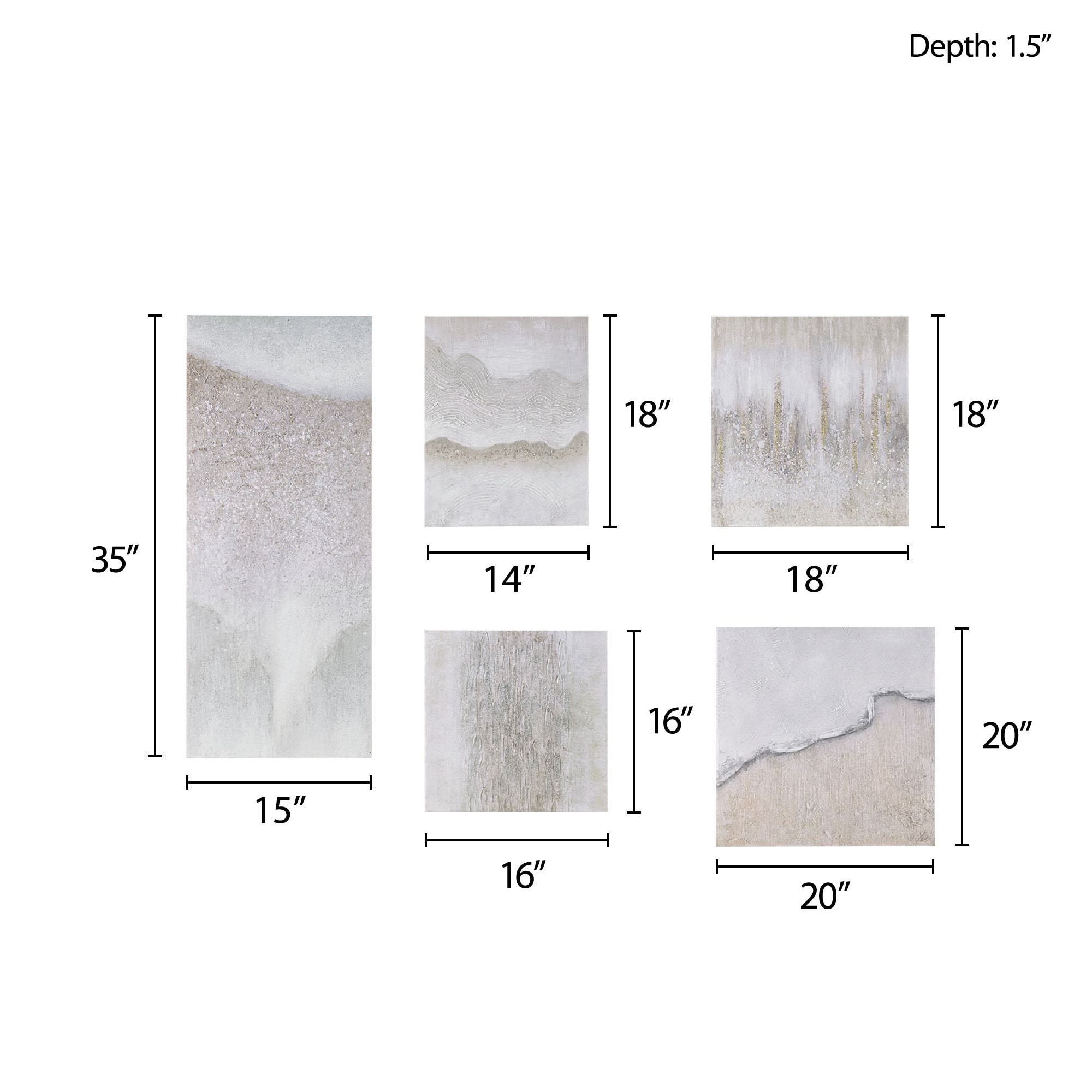 Natural Essence 5-Piece Neutral Abstract Canvas Wall Art Set