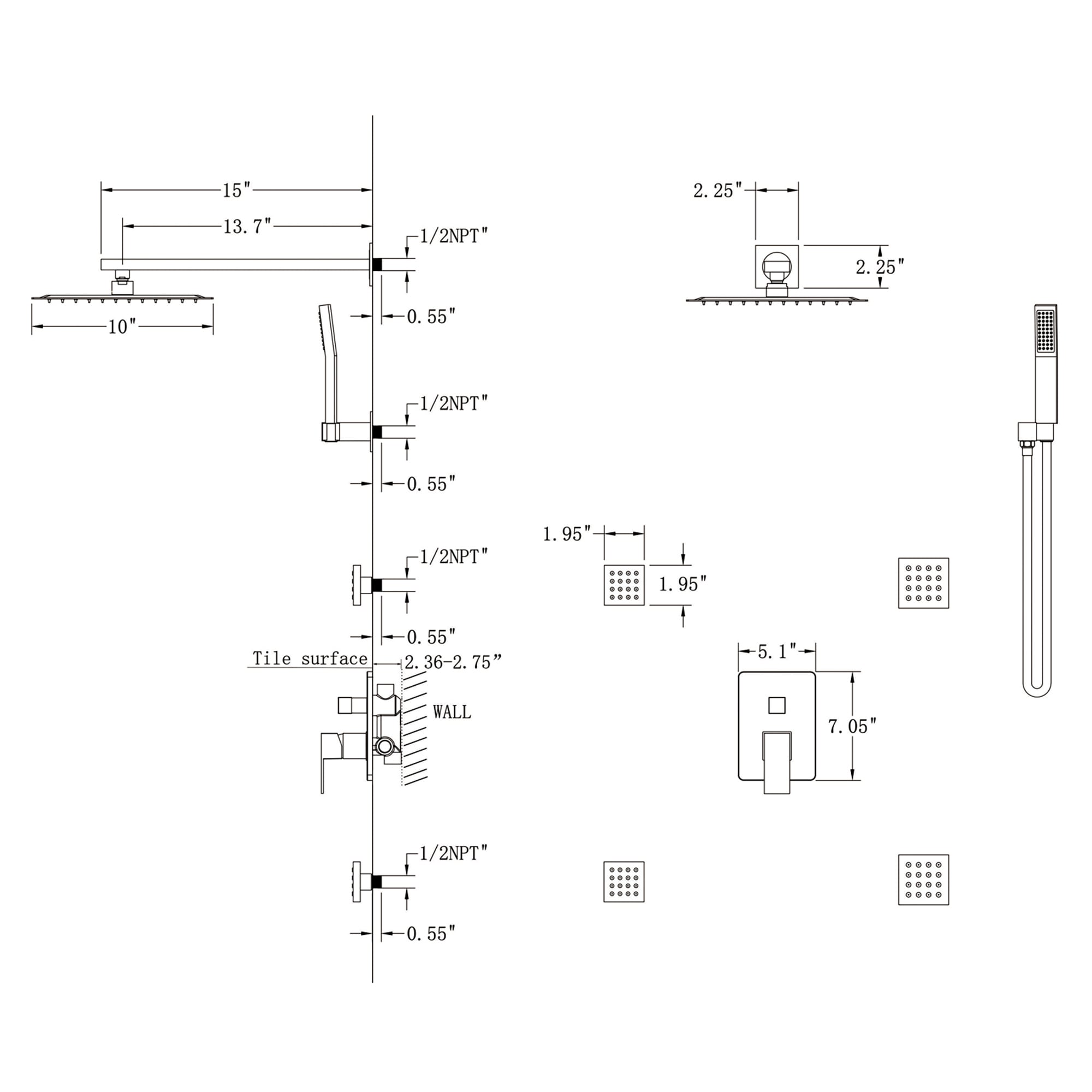 WELLFOR WB-1017 Showerhead-Bar-Panels - View #10