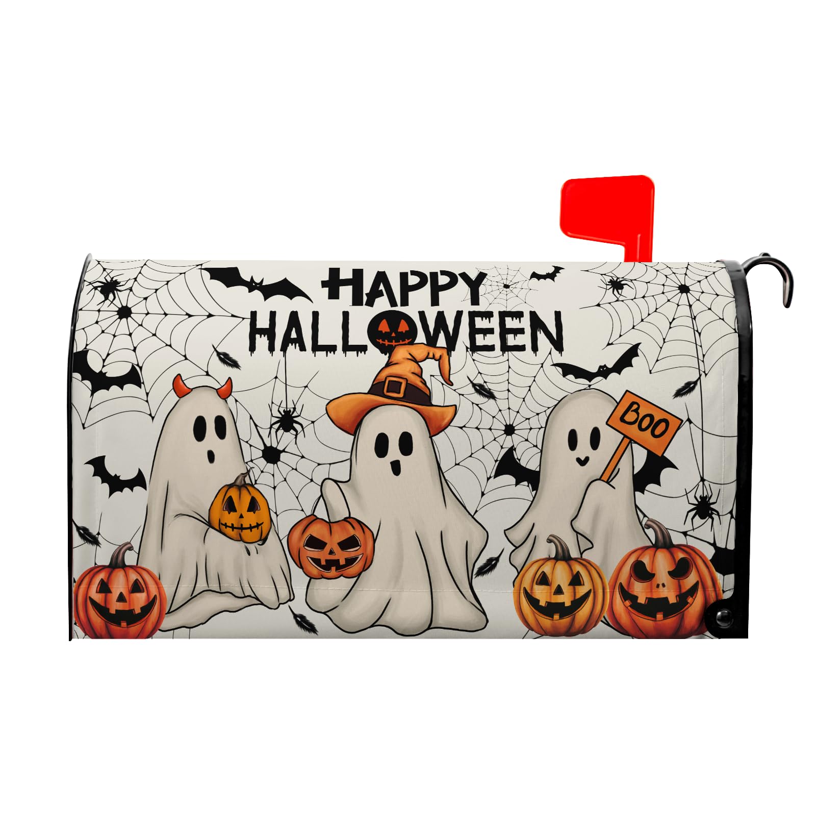 Oyezvary  Halloween Mailbox Cover Magnetic Standard Size Twenty One by Eighteen Inches Ghost Pumpkin Spider Web Bat Design