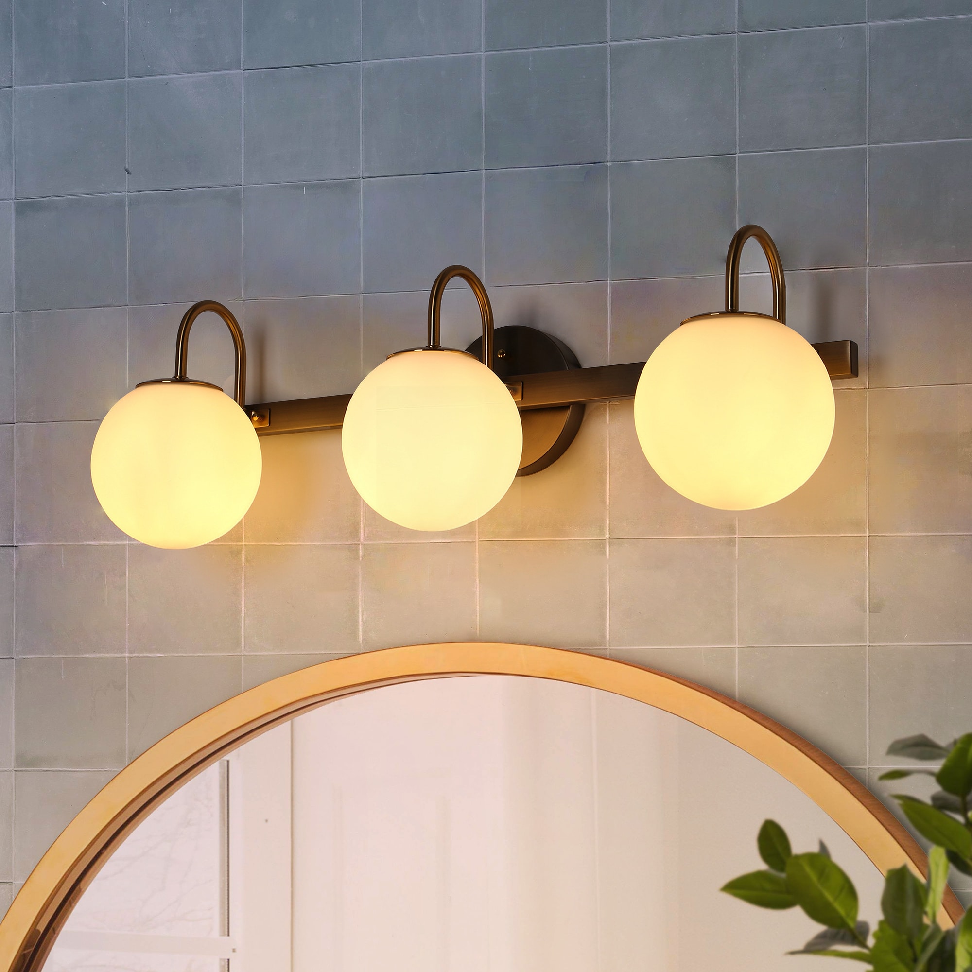 LNC LRRNEFM770219C Aladarimostinin White Jade Globe 24.7-in 3 -Light Polished Gold Modern/contemporary Vanity light bar