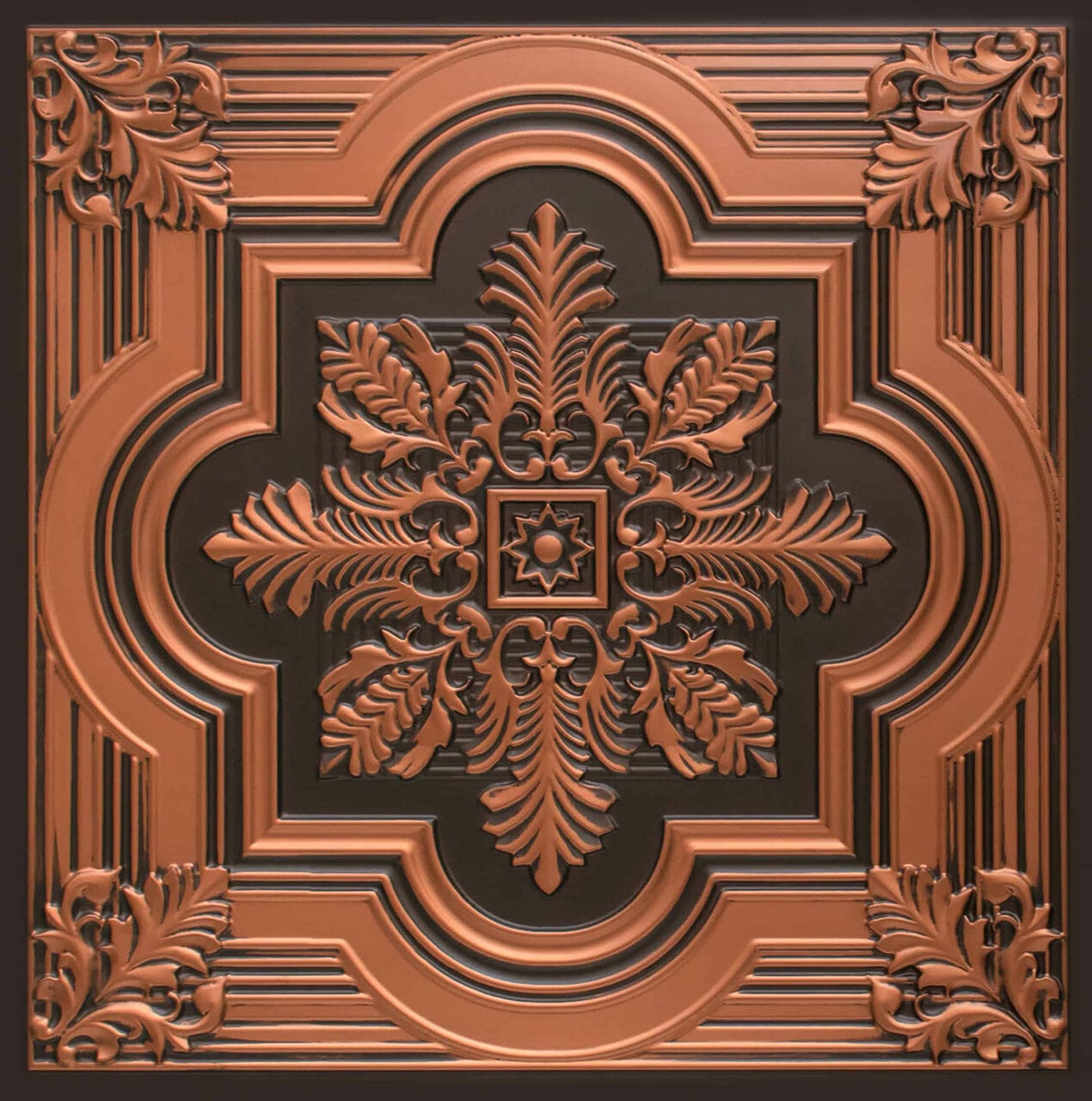 From Plain to Beautiful in Hours 206AC-24X24-10 2-ft x 2-ft Large Snowflake Faux Tin/ PVC Antique Copper PVC Surface-mount Ceiling Tile (10-Pack, 40-sq ft / Case)