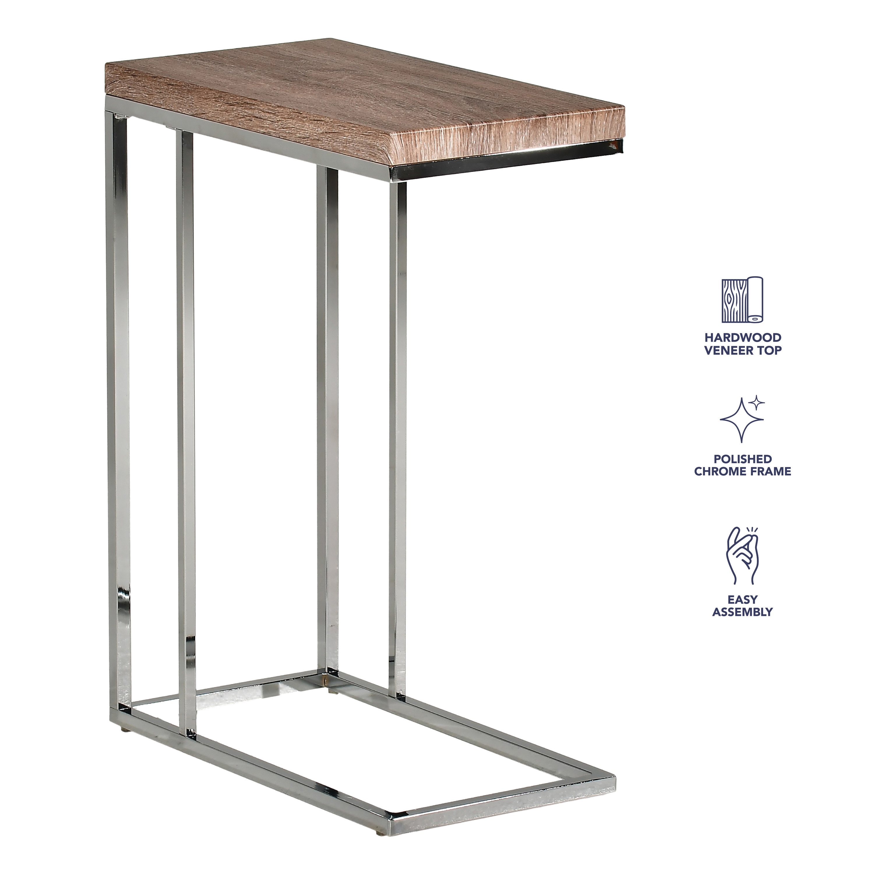 Lucia Rectangular Chrome and Wood Chairside End Table
