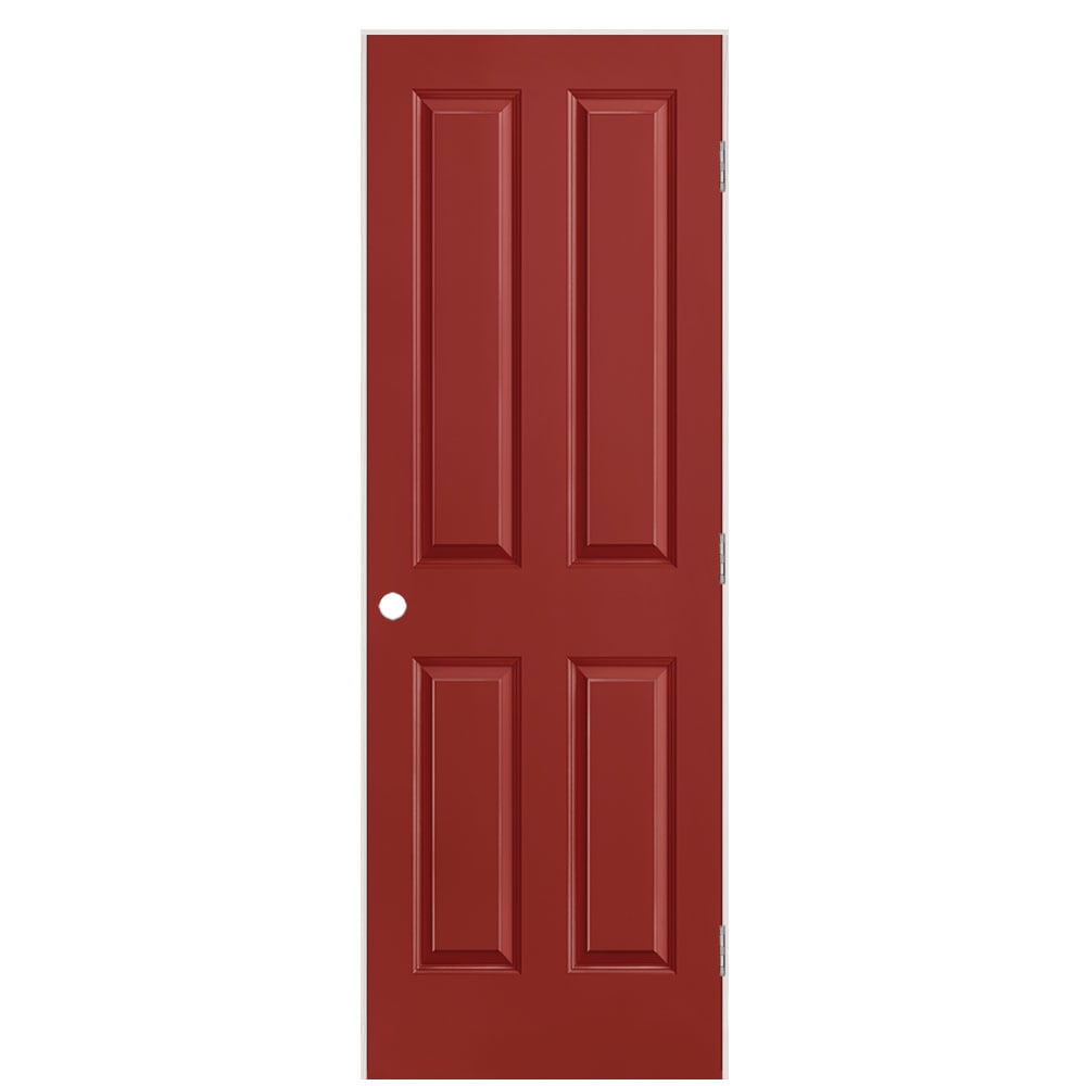 Masonite 1316551 28-in x 80-in Barn Red Solid core 4 panel square Left hand Smooth Prefinished Molded composite Flat Jamb Single Prehung Interior Door
